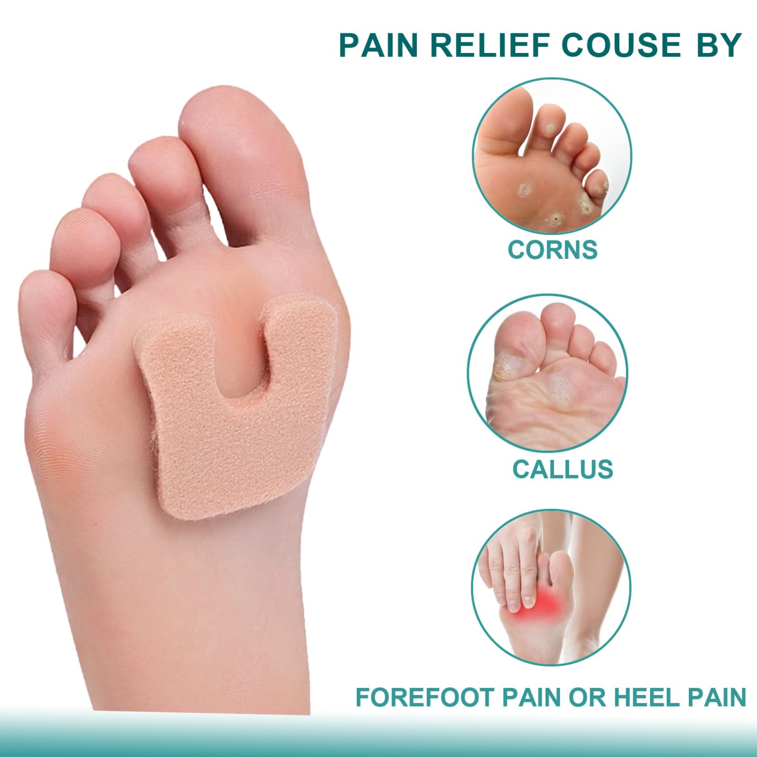 30pcs Horseshoe Foot Pads, 3 in 1 Felt Metatarsal Pads, Plantar Heel Pads for Pain Relief