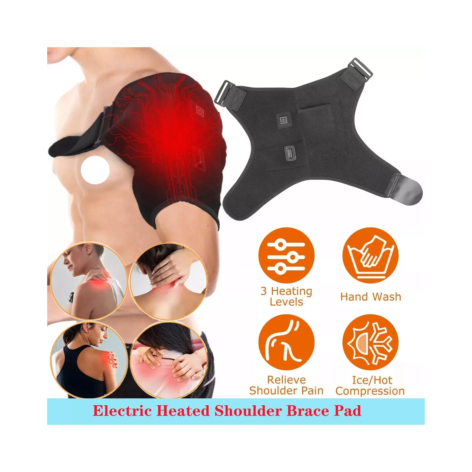 Electric Heating Shoulder Strap 3-Mode Temperature Control Heated Shoulder Brace Heating Pad Therapy Heat Wrap