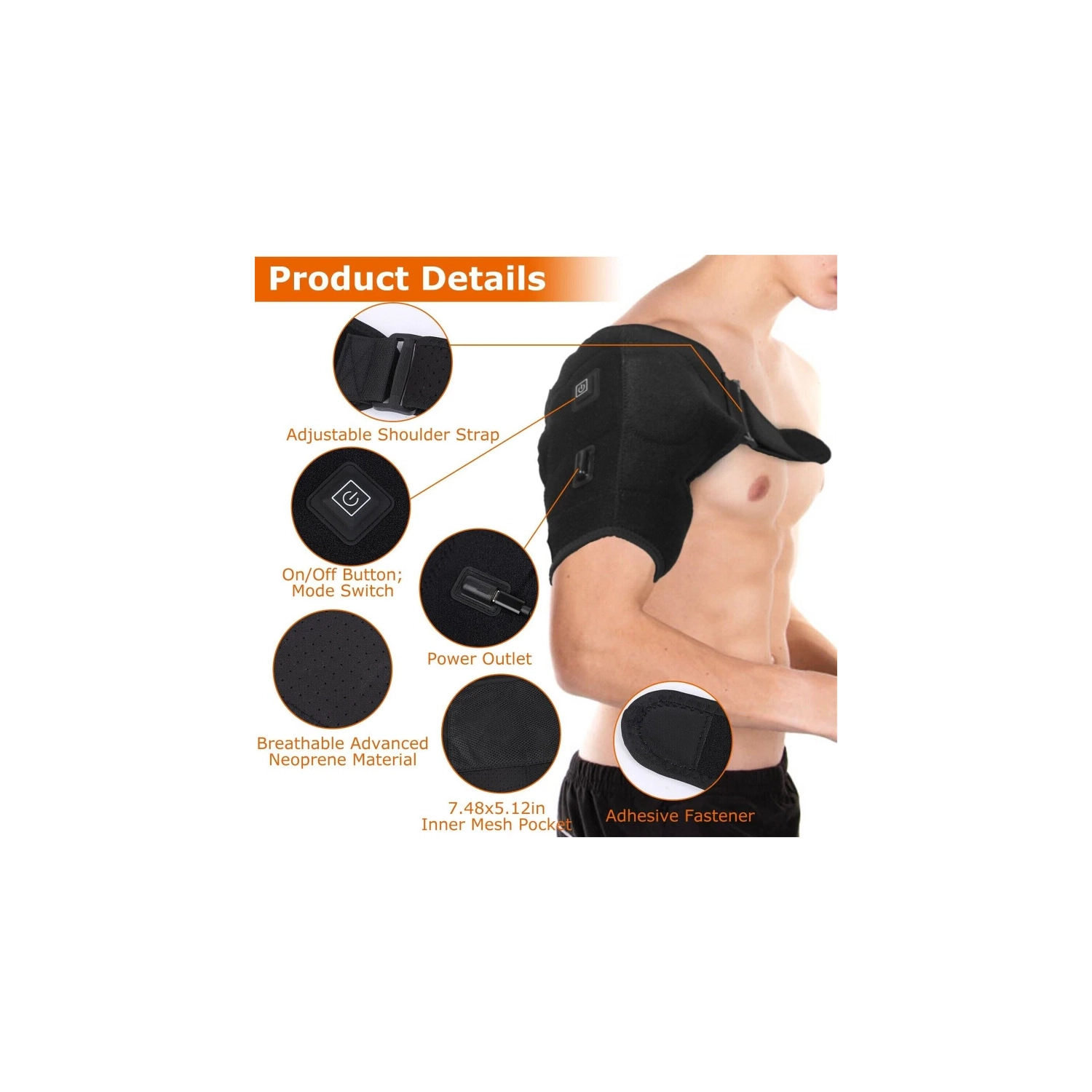 Electric Heating Shoulder Strap 3-Mode Temperature Control Heated Shoulder Brace Heating Pad Therapy Heat Wrap