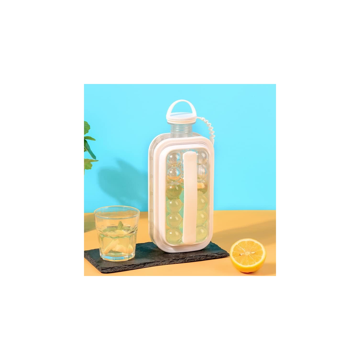 2-in-1 ice hockey pitcher | water bottle ice tray | silicone ice ball mold | household push-type transparent ice maker | portable handle | quick