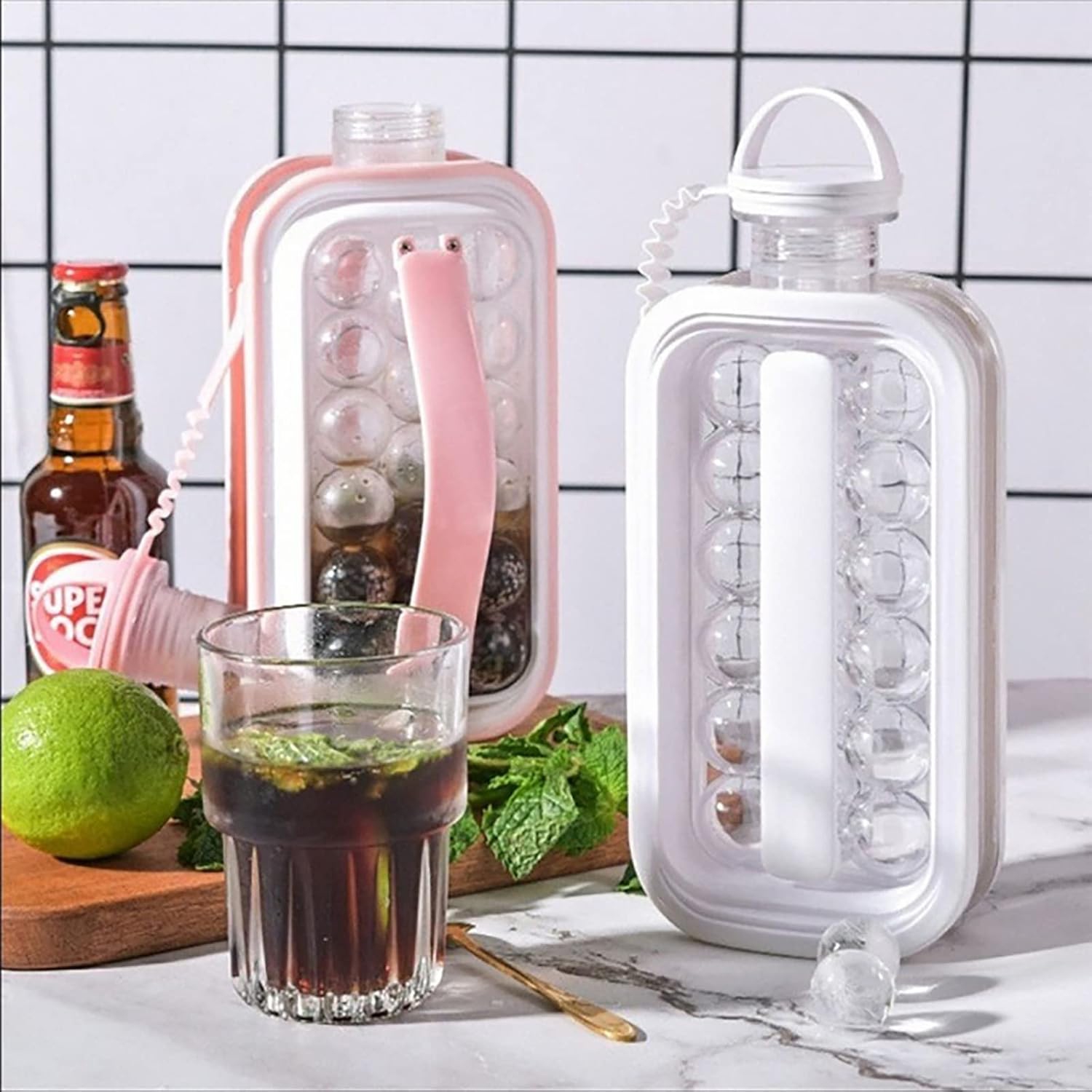2-in-1 ice hockey pitcher | water bottle ice tray | silicone ice ball mold | household push-type transparent ice maker | portable handle | quick