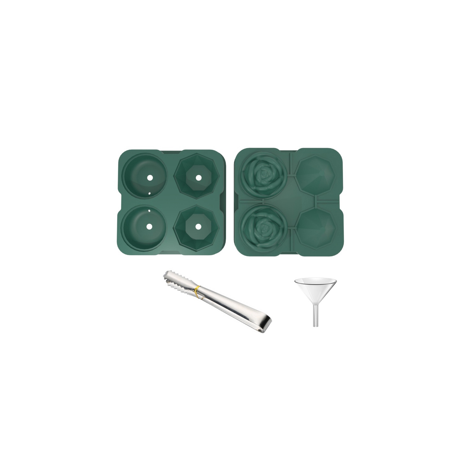 Food Grade Silicone Ice Ball Molds with Splash-Proof Lid, Ice Tongs and Funnel, Home Whiskey Cocktail Ice Maker (2 Pieces)