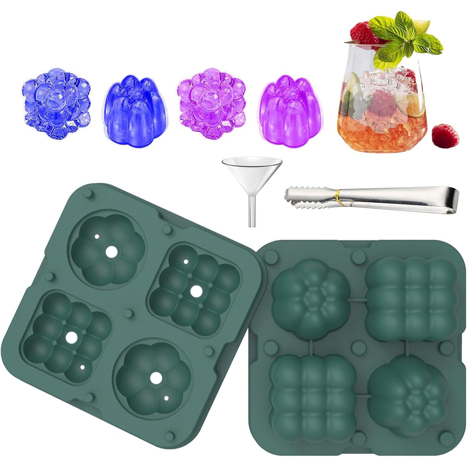 Food Grade Silicone Ice Ball Molds with Splash-Proof Lid, Ice Tongs and Funnel, Home Whiskey Cocktail Ice Maker (2 Pieces)