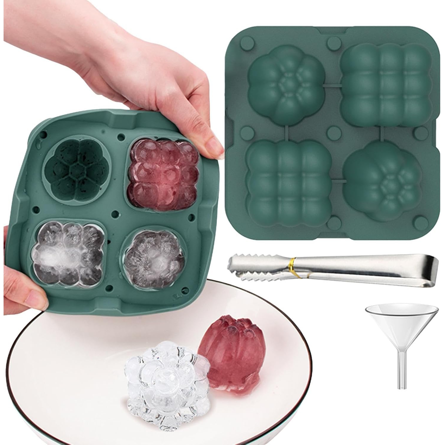 Food Grade Silicone Ice Ball Molds with Splash-Proof Lid, Ice Tongs and Funnel, Home Whiskey Cocktail Ice Maker (2 Pieces)