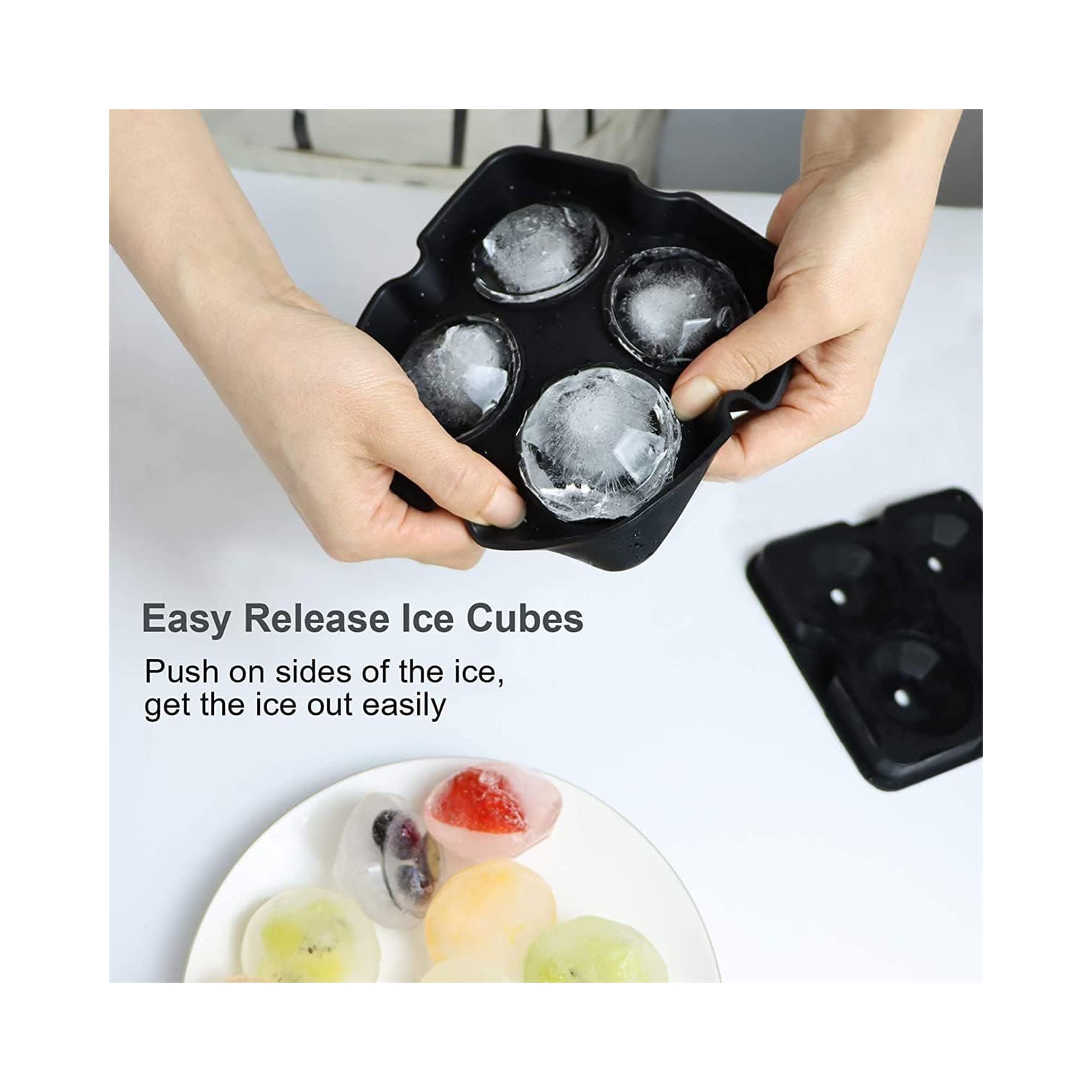 Food Grade Silicone Ice Ball Molds with Splash-Proof Lid, Ice Tongs and Funnel, Home Whiskey Cocktail Ice Maker (2 Pieces)