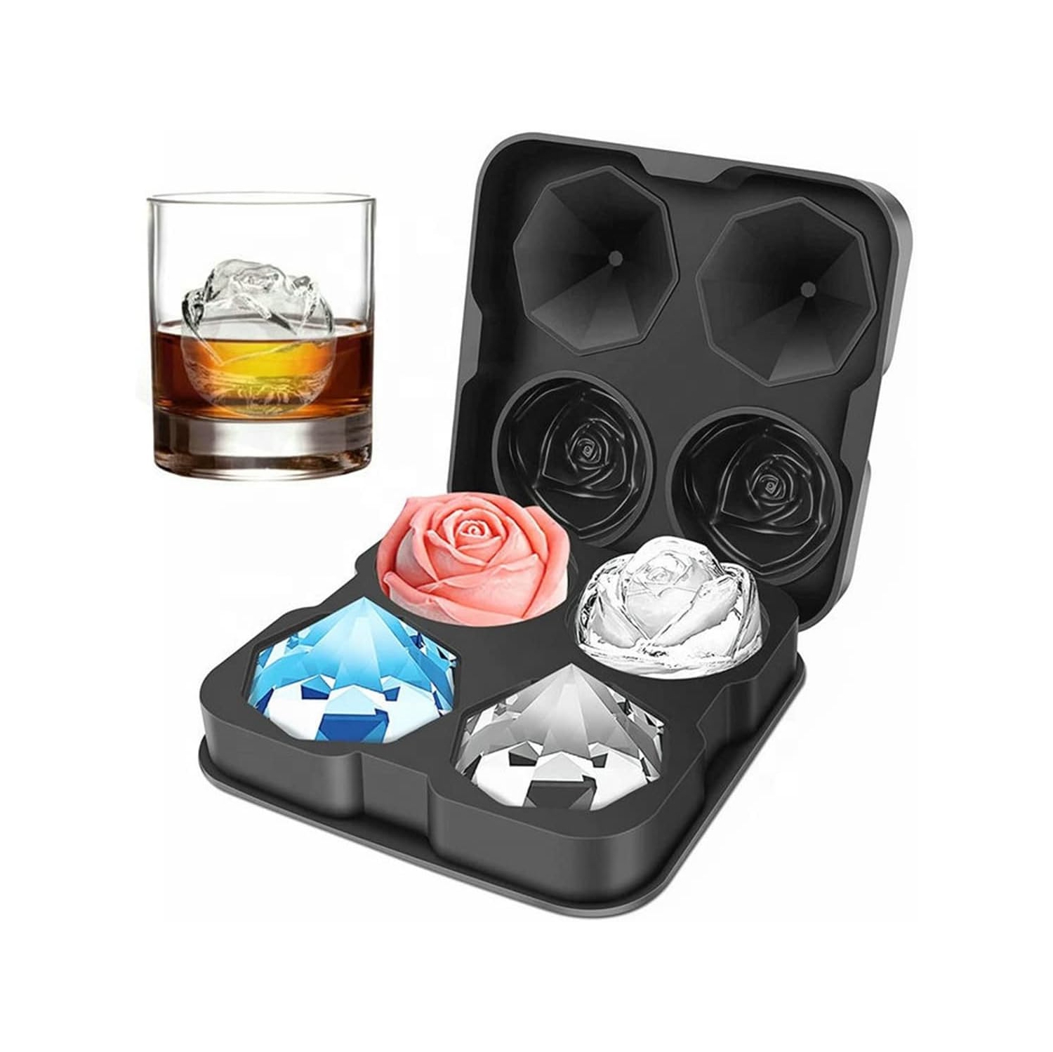 Food Grade Silicone Ice Ball Molds with Splash-Proof Lid, Ice Tongs and Funnel, Home Whiskey Cocktail Ice Maker (2 Pieces)