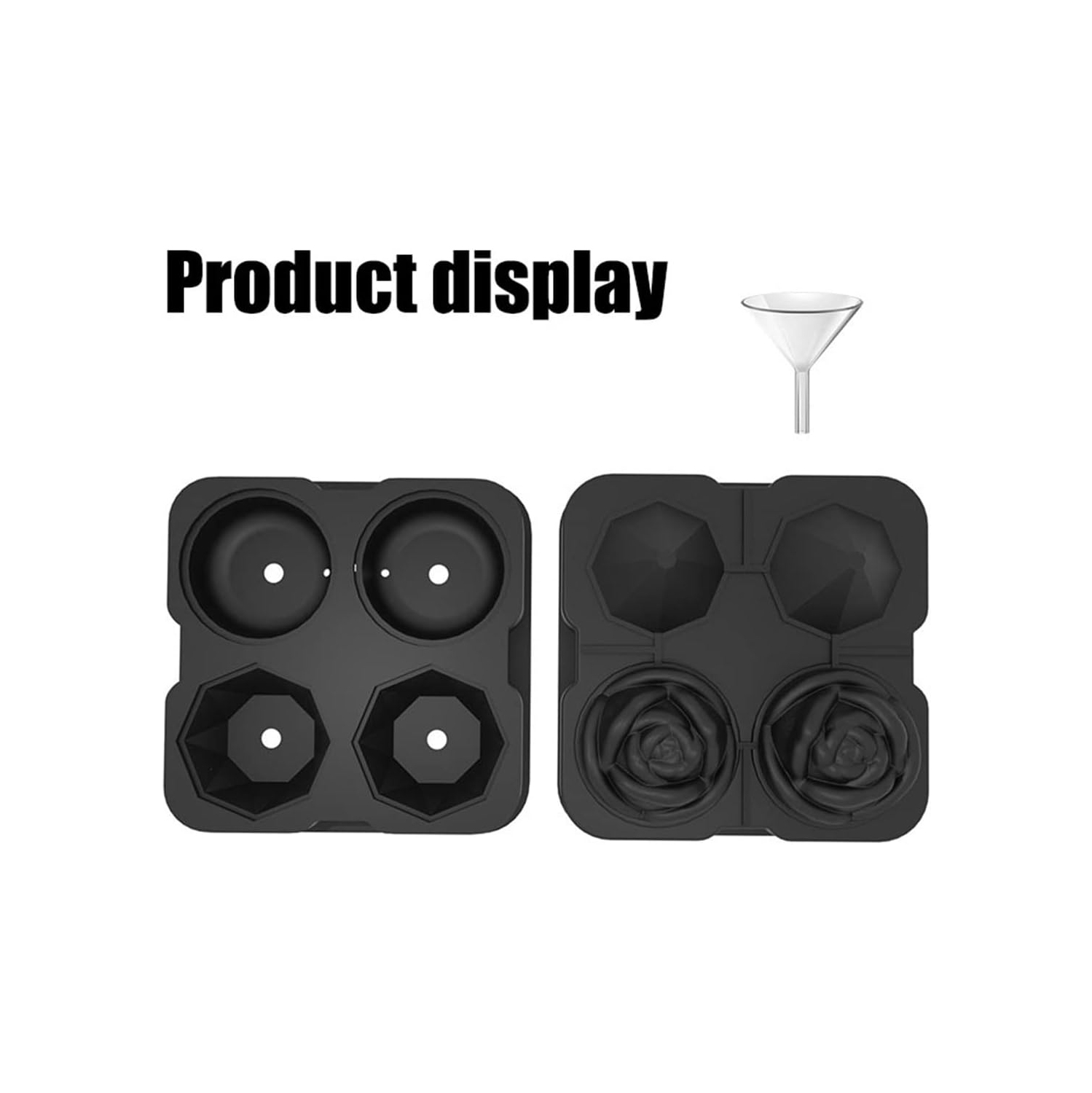 Food Grade Silicone Ice Ball Molds with Splash-Proof Lid, Ice Tongs and Funnel, Home Whiskey Cocktail Ice Maker (2 Pieces)