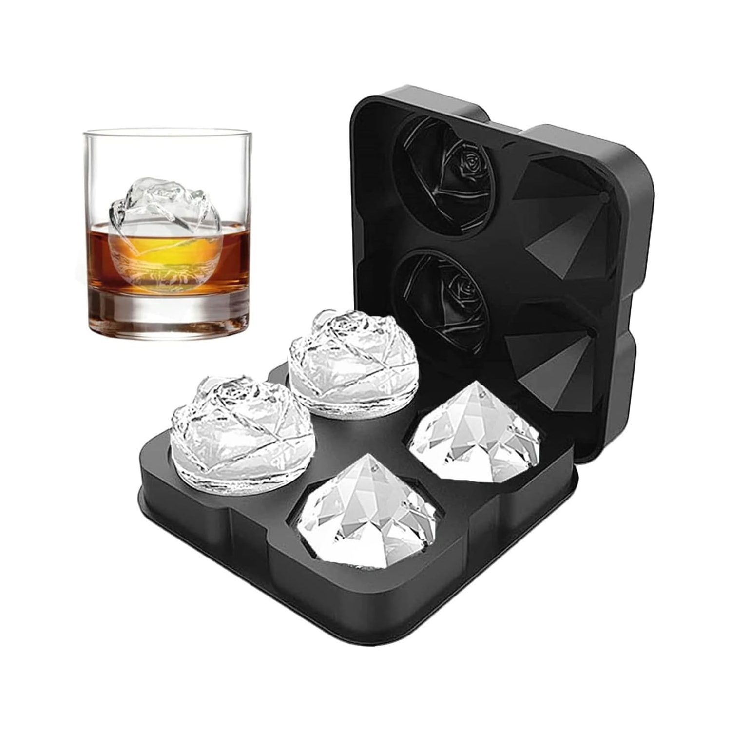 Food Grade Silicone Ice Ball Molds with Splash-Proof Lid, Ice Tongs and Funnel, Home Whiskey Cocktail Ice Maker (2 Pieces)