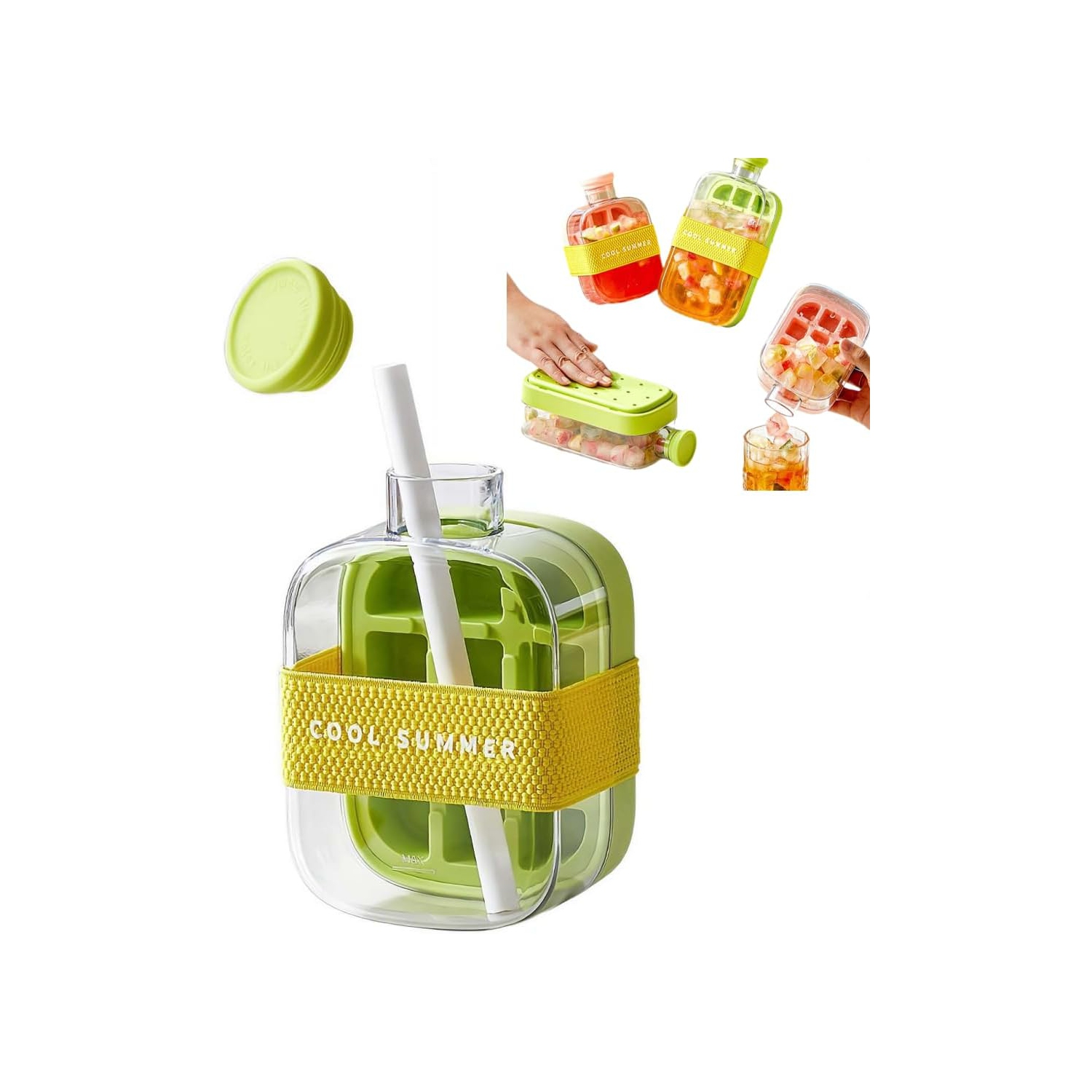 500ml ice water bottle 2 in 1 press water ice cube ice box ice making high value portable ice cube fitness outdoor activities essential with straw +