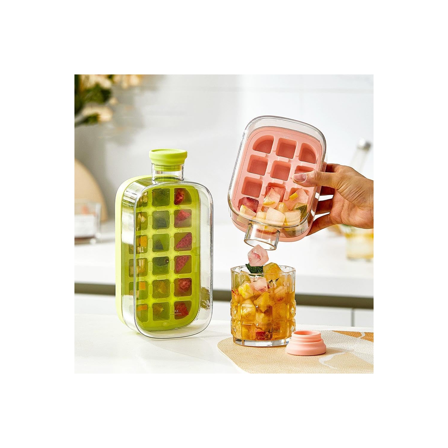 500ml ice water bottle 2 in 1 press water ice cube ice box ice making high value portable ice cube fitness outdoor activities essential with straw +
