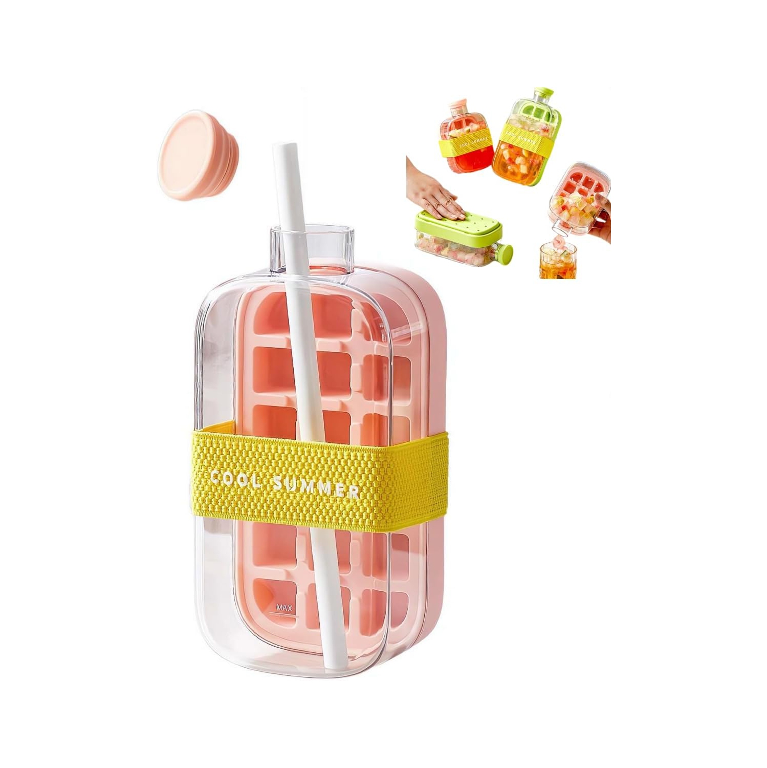 800ml large capacity One-touch ice-dispensing portable ice drink cup | Ice tray and water cup two-in-one | Portable for fitness and outdoor use |