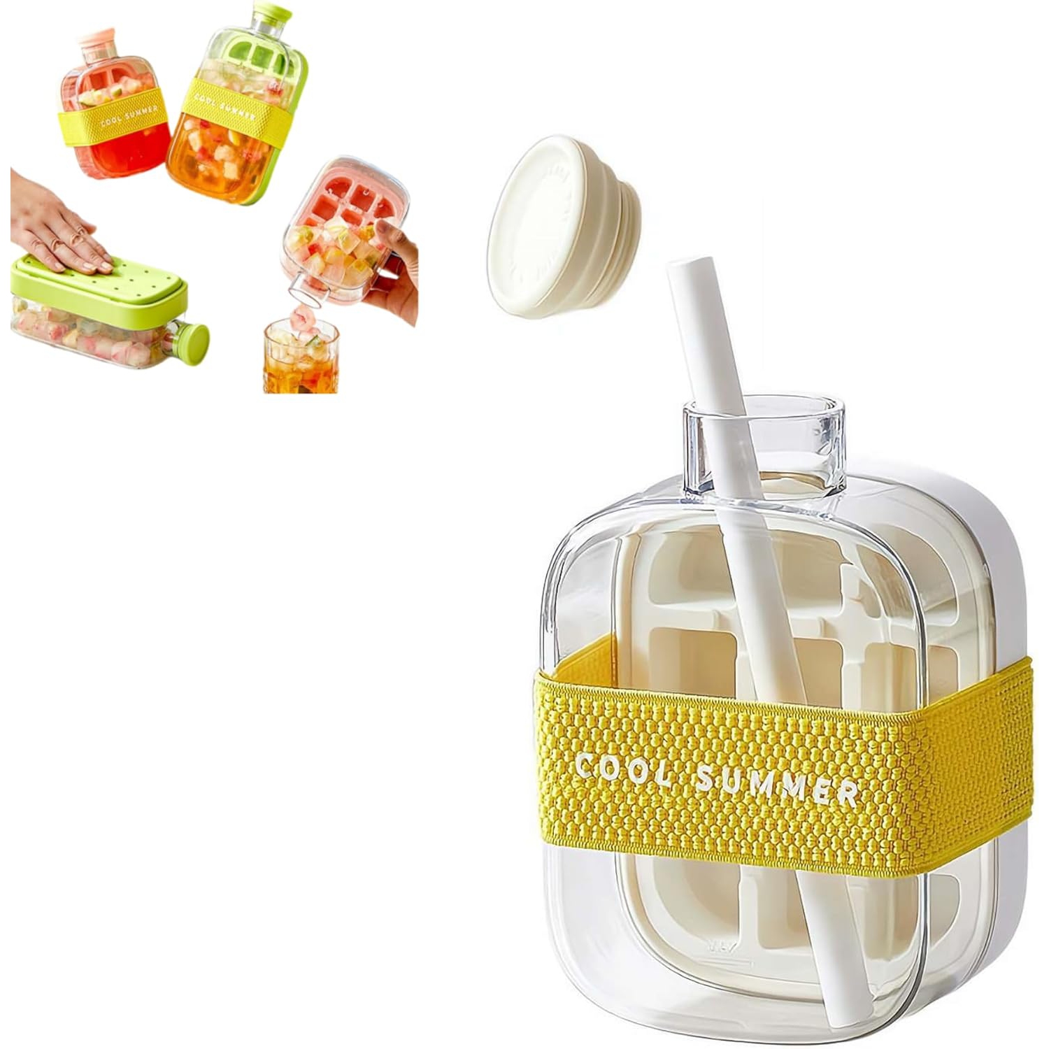 500ml ice water bottle 2 in 1 press water ice cube ice box ice making high value portable ice cube fitness outdoor activities essential with straw +