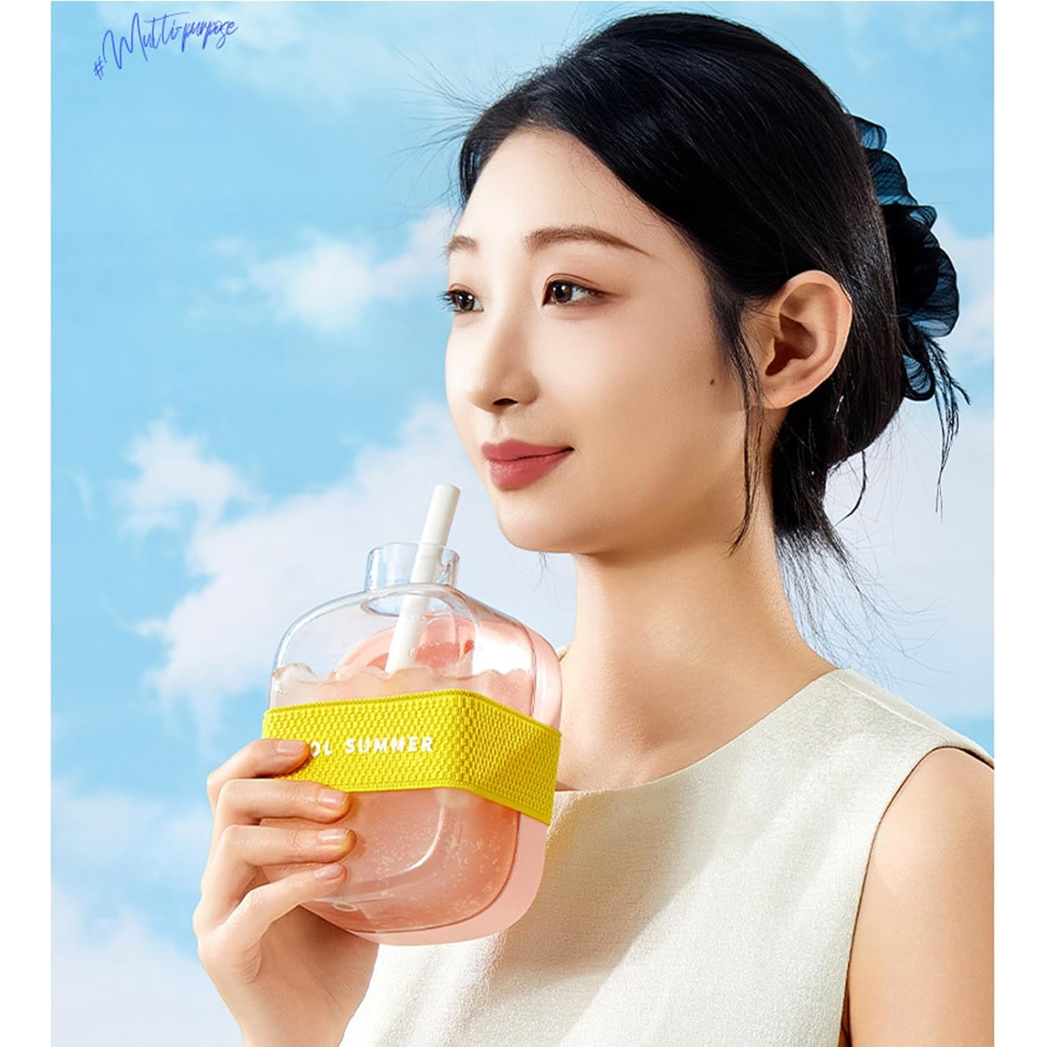 bouteille d'eau glacée 2-en-1 presse eau glaçons ice cube ice box de 500&nbsp;ml, ce qui rend les activités d'extérieur portatives de grande valeur