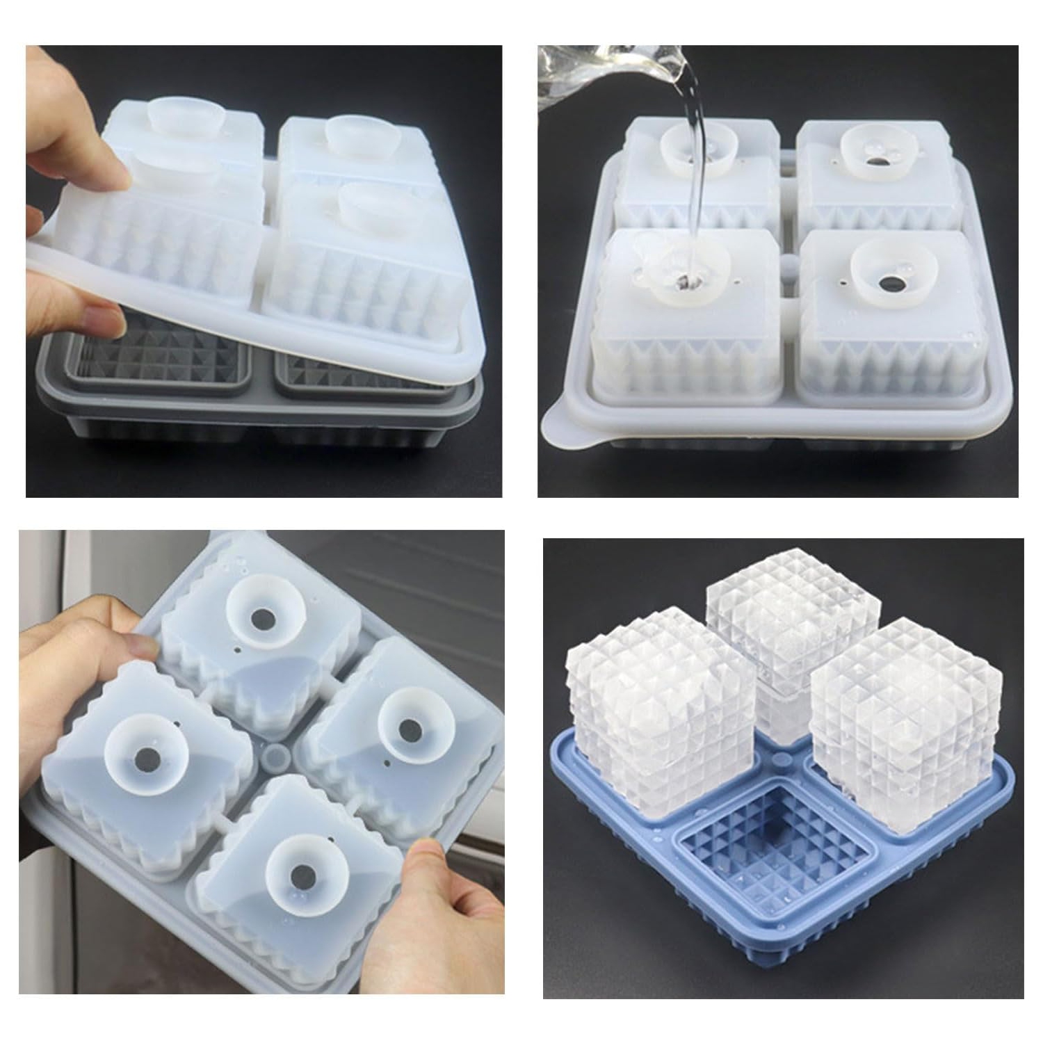 [Food Grade Silicone] Ice Cube Mold Set - Leak-proof Funnel Cover Design + Easy-to-Remove Special Ice Box, Suitable for Whiskey/Juice DIY Creative