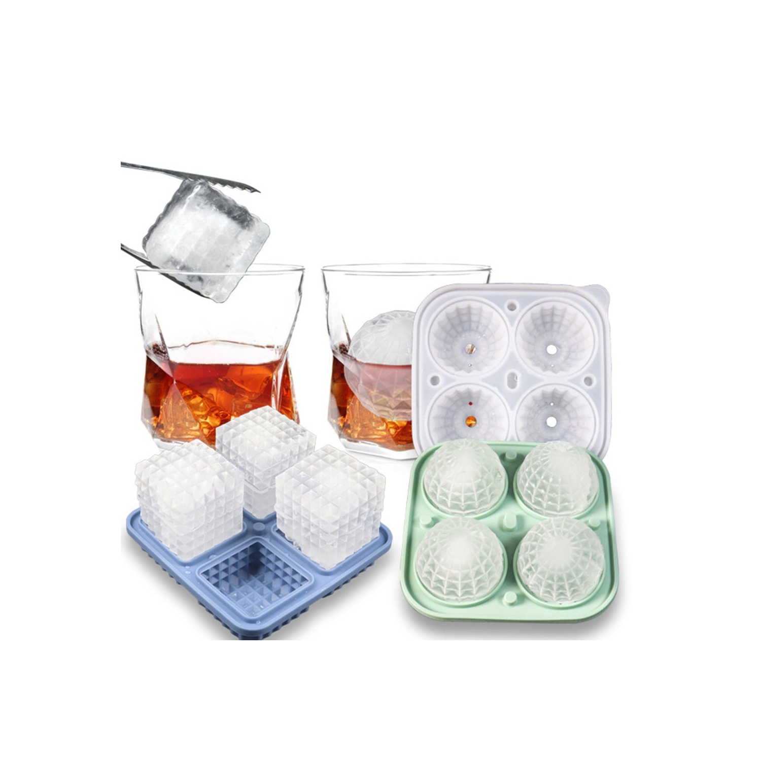 [Food Grade Silicone] Ice Cube Mold Set - Leak-proof Funnel Cover Design + Easy-to-Remove Special Ice Box, Suitable for Whiskey/Juice DIY Creative