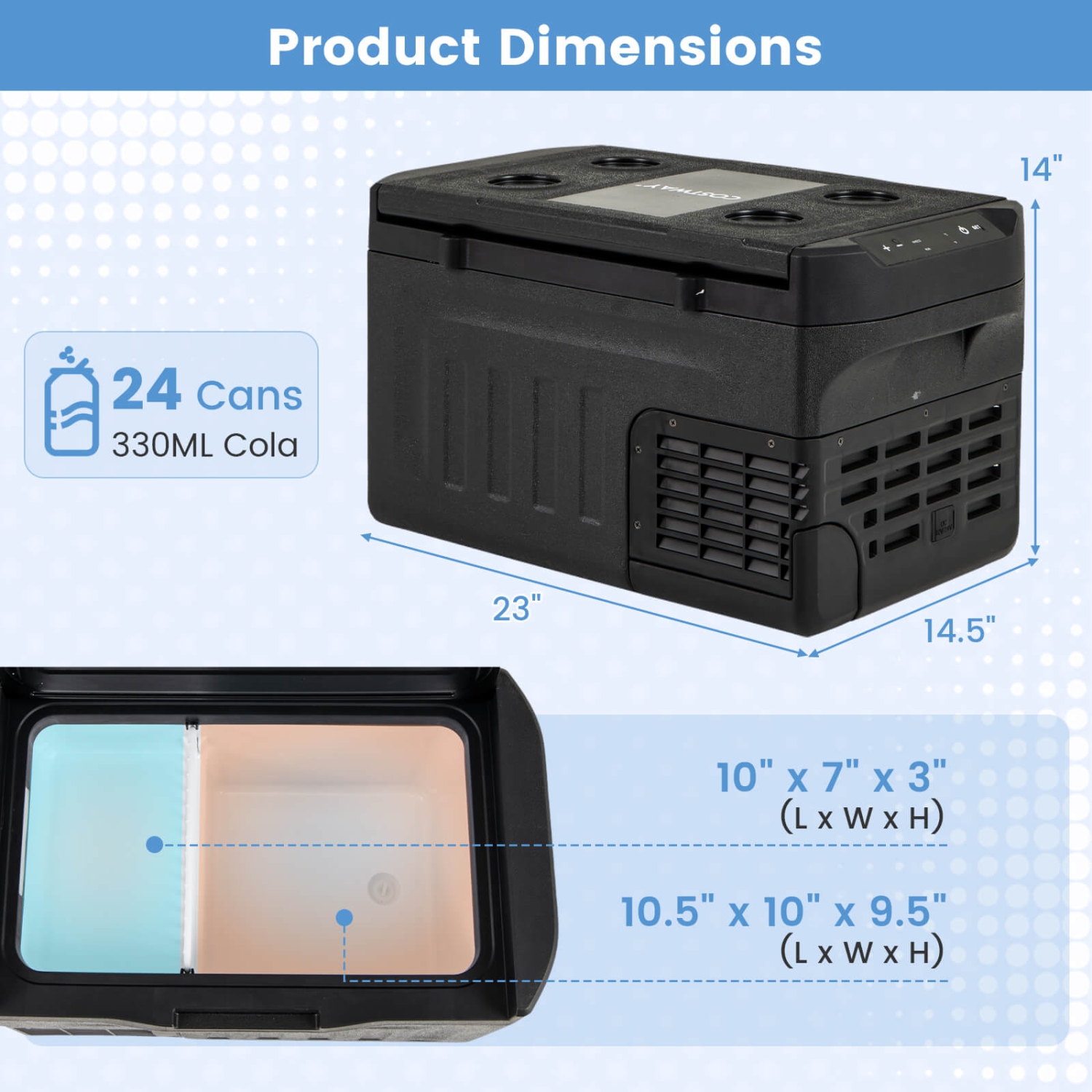 Costway 12 Volt Car Refrigerator with -4℉~68℉ Adjustable Range Divider for Camping 23/32/42 QT