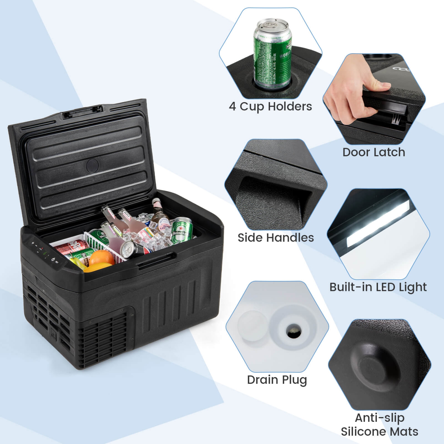 Costway 12 Volt Car Refrigerator with -4℉~68℉ Adjustable Range Divider for Camping 23/32/42 QT
