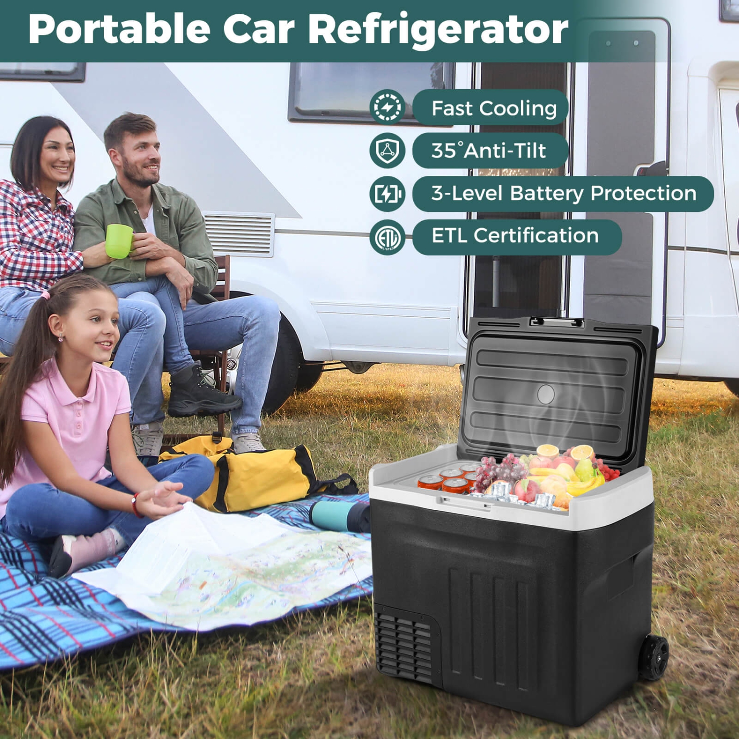 Costway 12 Volt Car Refrigerator with -4℉~68℉ Adjustable Range Divider for Camping 23/32/42 QT
