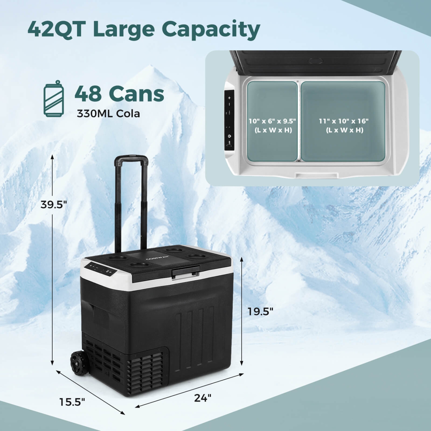 Costway 12 Volt Car Refrigerator with -4℉~68℉ Adjustable Range Divider for Camping 23/32/42 QT