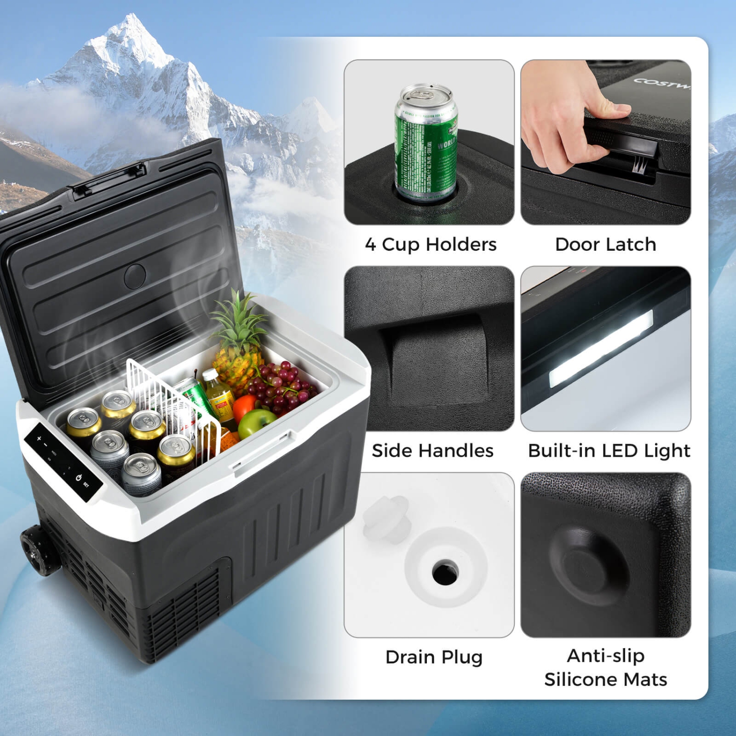 Costway 12 Volt Car Refrigerator with -4℉~68℉ Adjustable Range Divider for Camping 23/32/42 QT