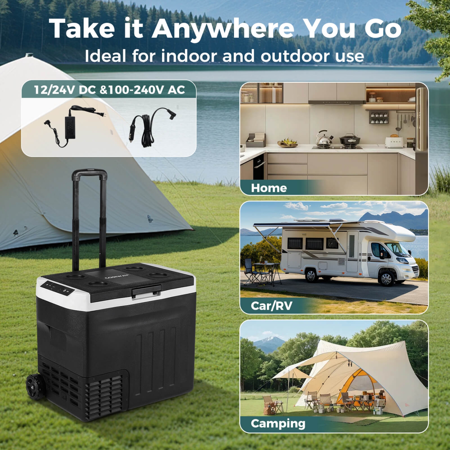 Costway 12 Volt Car Refrigerator with -4℉~68℉ Adjustable Range Divider for Camping 23/32/42 QT