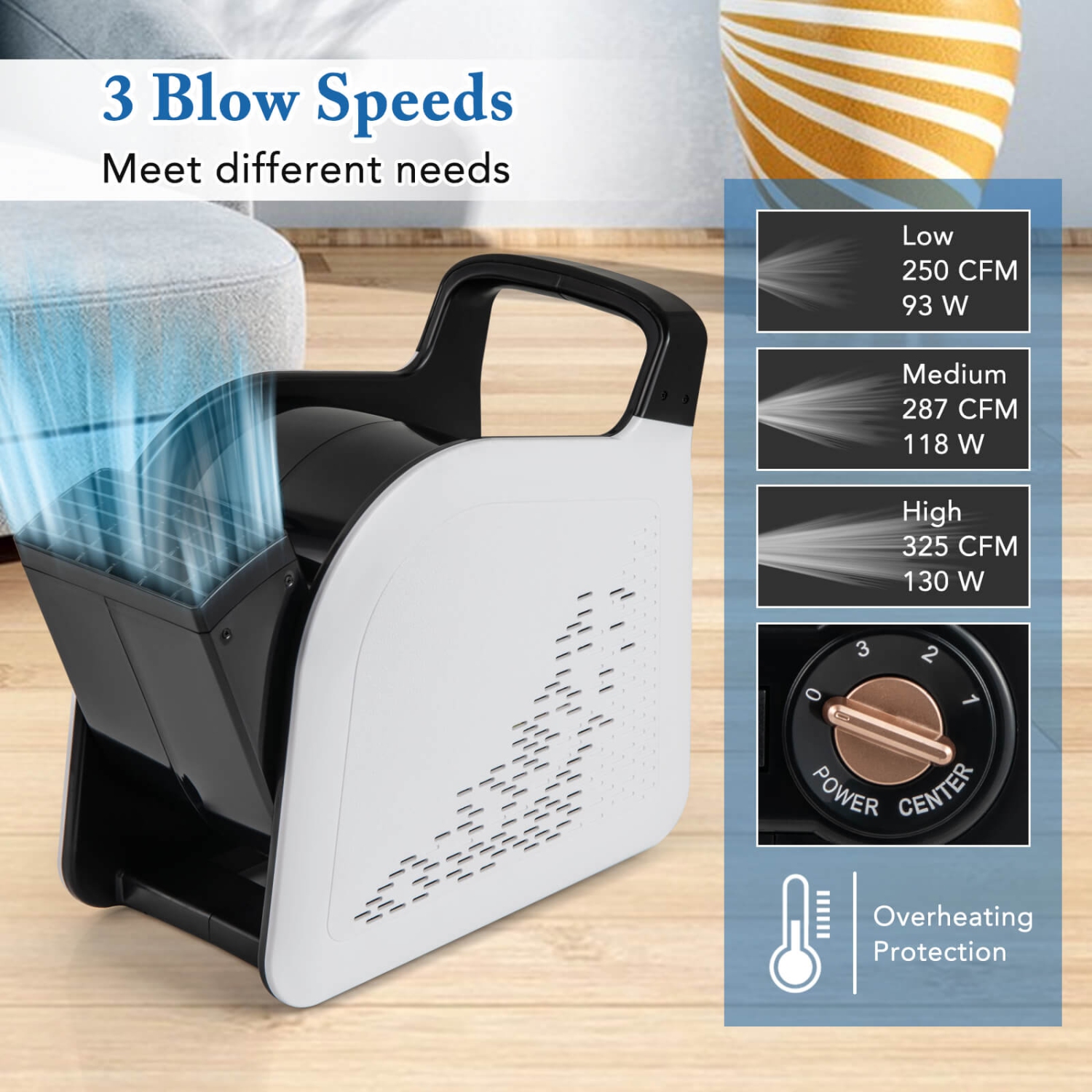 Costway High Velocity Blower Fan with 3 Speeds & 185° Pivoting Head for Drying Cooling