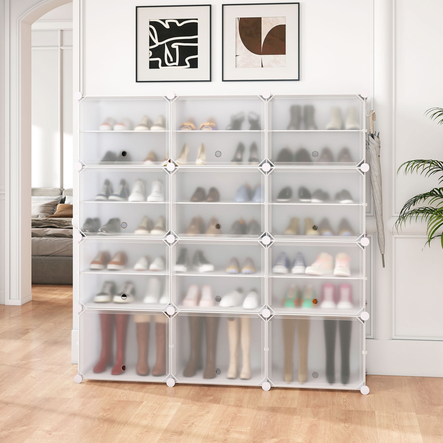 Armoire de rangement portative à 12 cubes pour chaussures avec crochet blanc/noir de Costway, 48 paires, étagère à chaussures