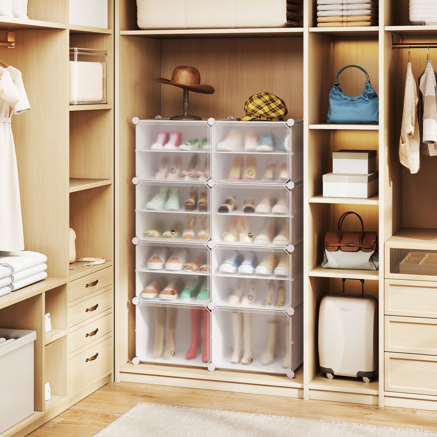 Armoire de rangement portative à 12 cubes pour chaussures avec crochet blanc/noir de Costway, 48 paires, étagère à chaussures