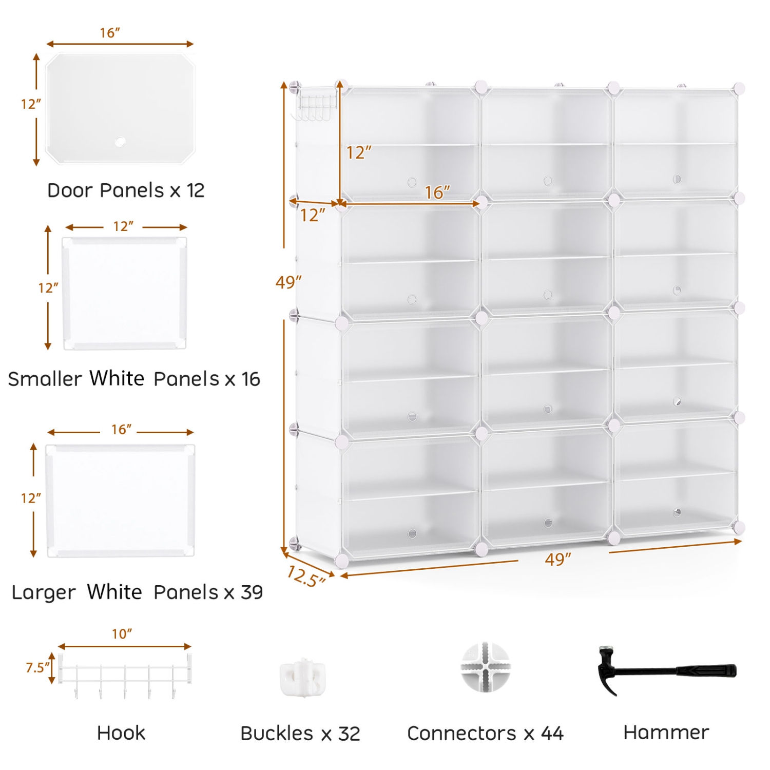 Armoire de rangement portative à 12 cubes pour chaussures avec crochet blanc/noir de Costway, 48 paires, étagère à chaussures