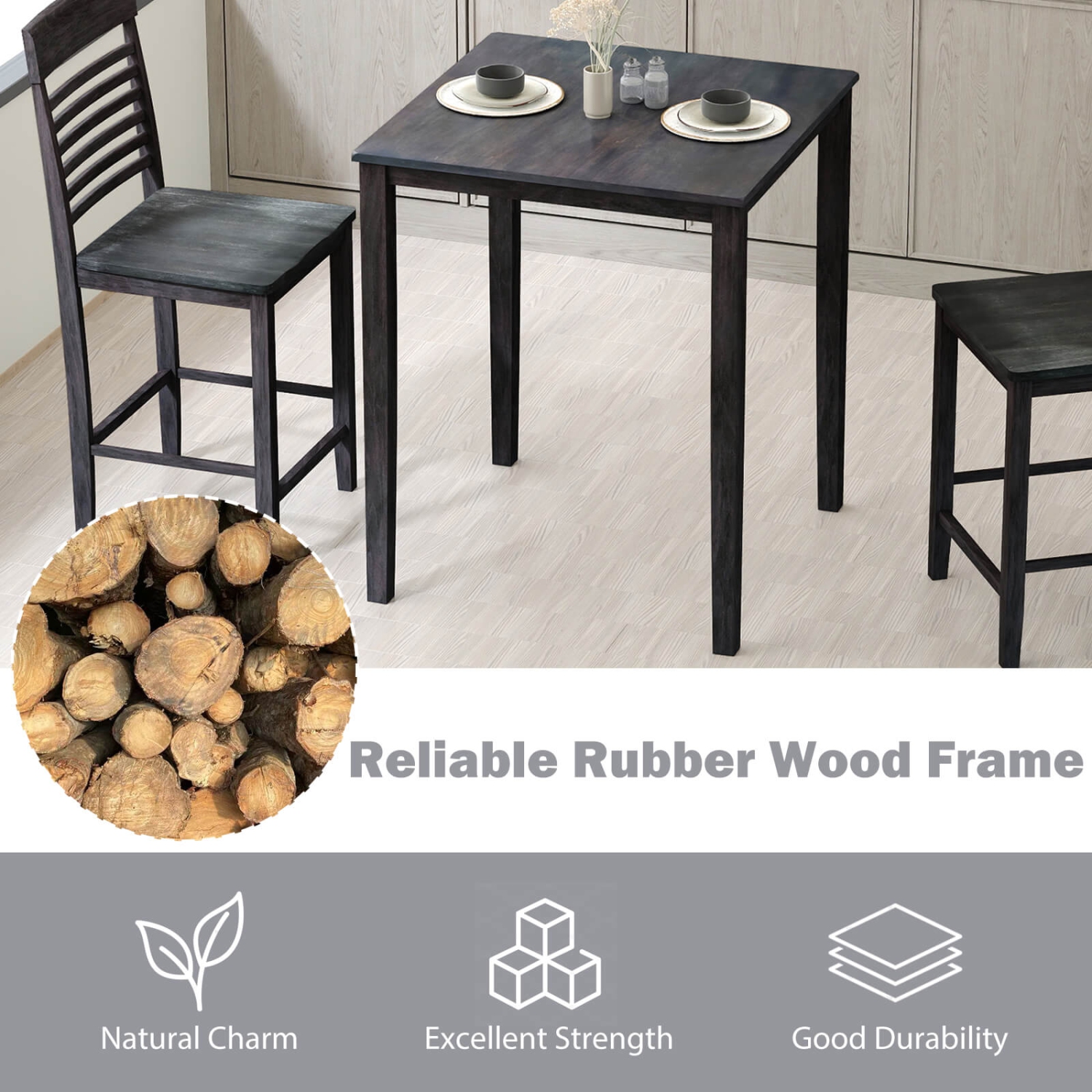 Costway Square Dining Table for 4-Person with Solid Wood Frame for Dining Room