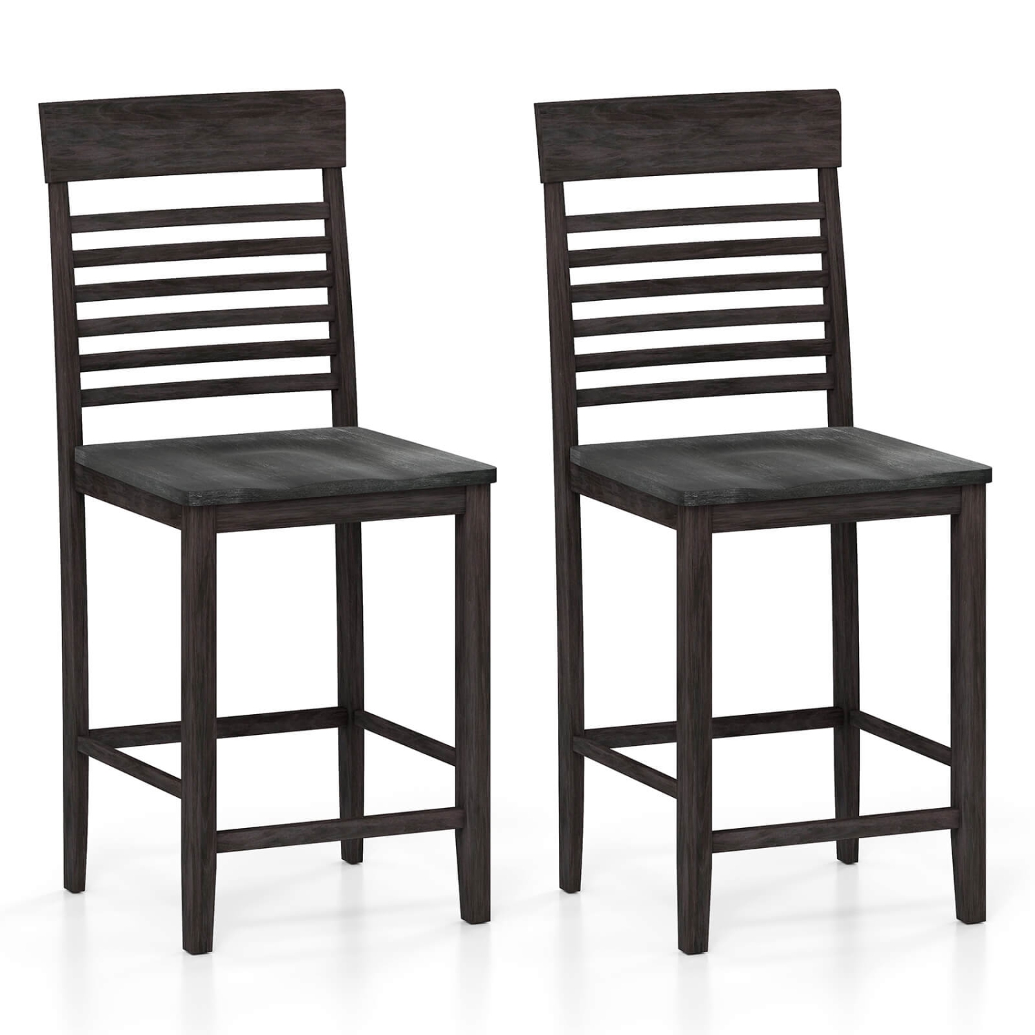 Costway Counter-Height Dining Chair Set of 2/4 with Footrests Solid Wood Frame Modern