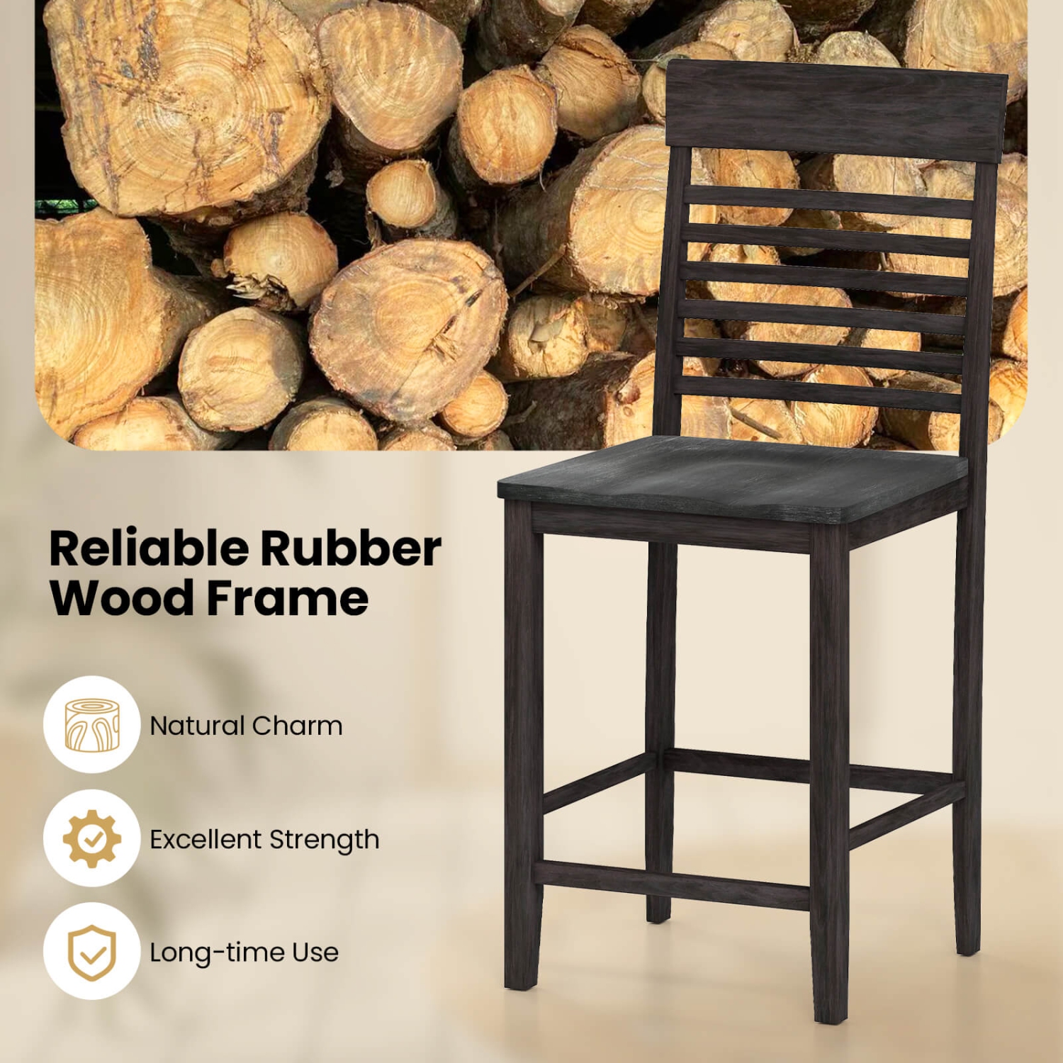 Costway Counter-Height Dining Chair Set of 2/4 with Footrests Solid Wood Frame Modern