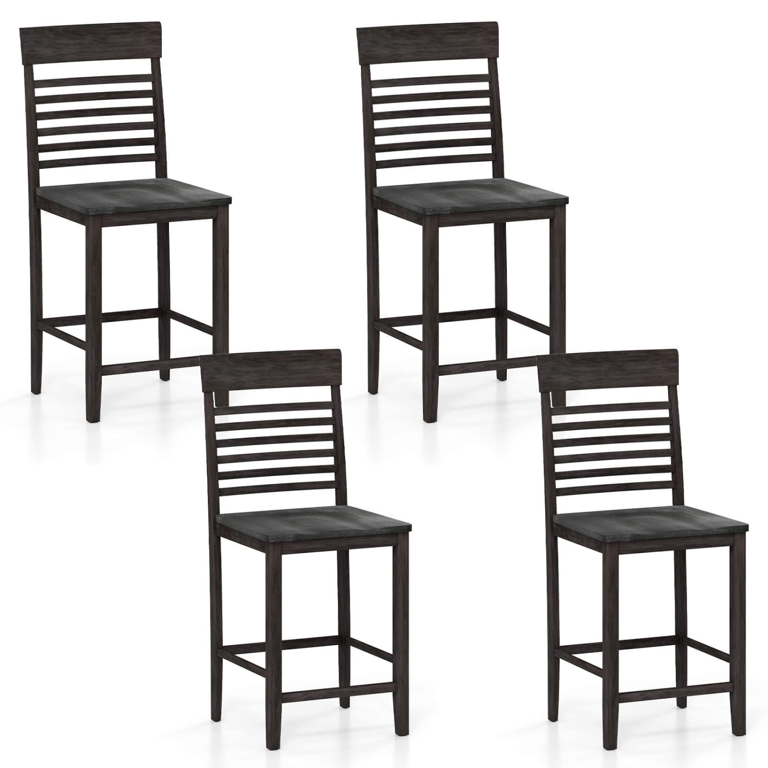 Costway Counter-Height Dining Chair Set of 2/4 with Footrests Solid Wood Frame Modern
