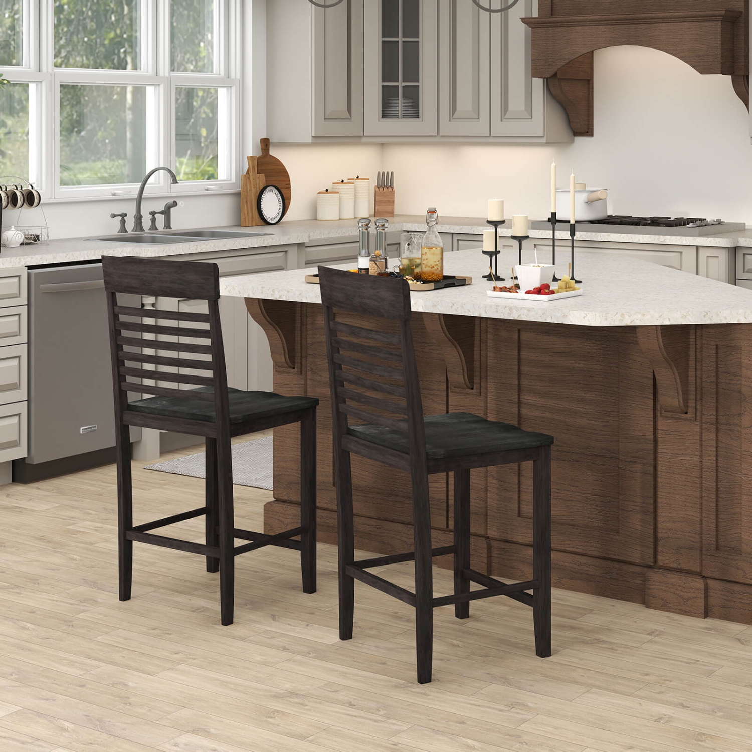 Costway Counter-Height Dining Chair Set of 2/4 with Footrests Solid Wood Frame Modern