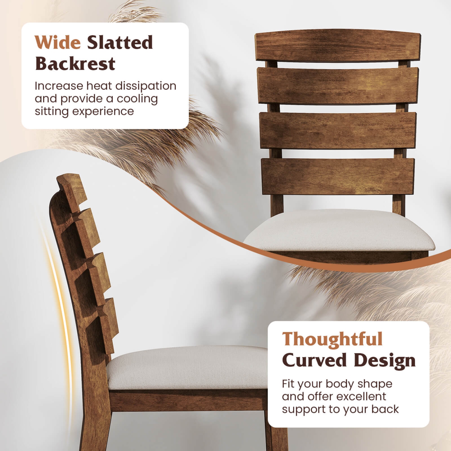 Costway Dining Chair Set of 2/4 Upholstered Kitchen Chair with Slatted High Backrest