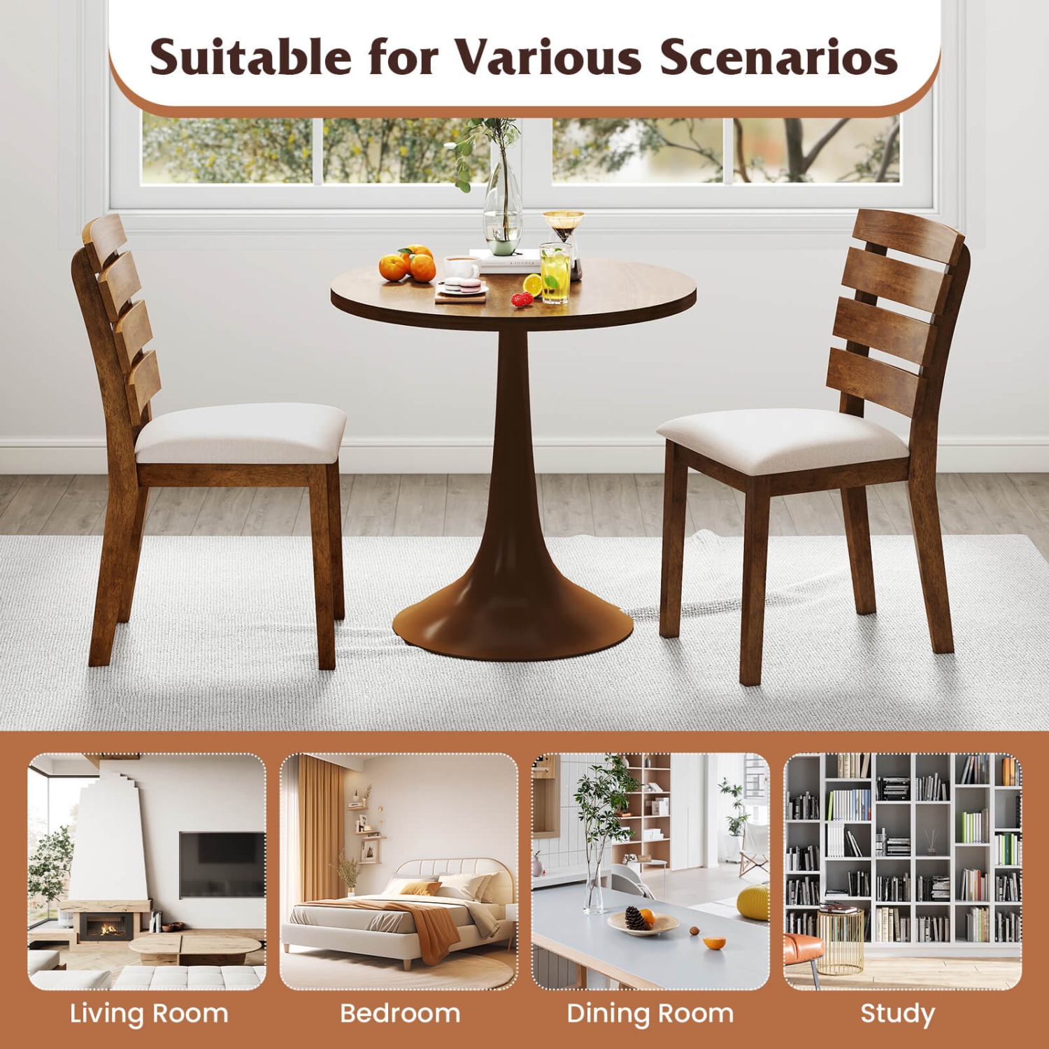 Costway Dining Chair Set of 2/4 Upholstered Kitchen Chair with Slatted High Backrest