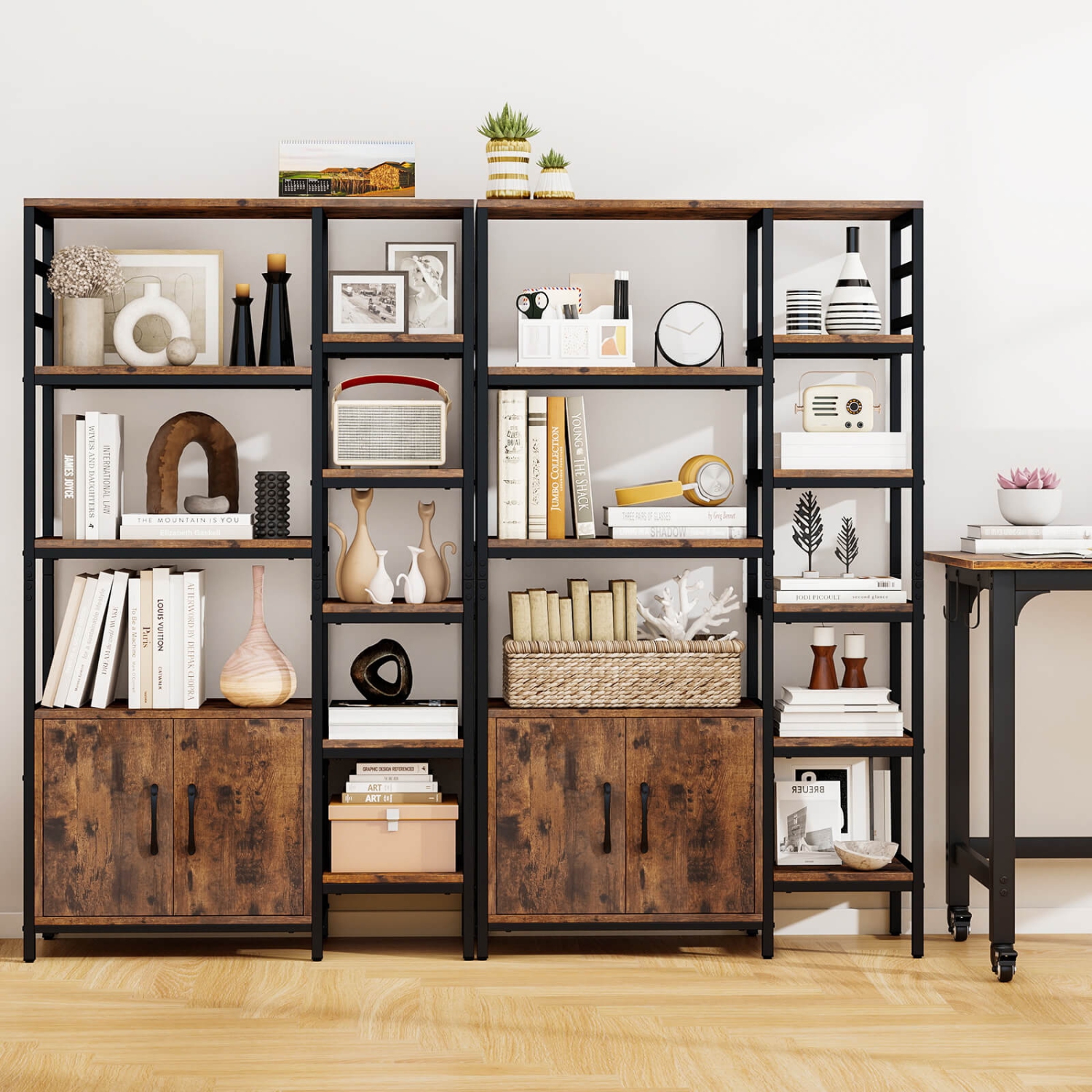 Costway 55.5" Tall Bookcase with 2-Door Cabinet Metal Frame Freestanding Display Rack