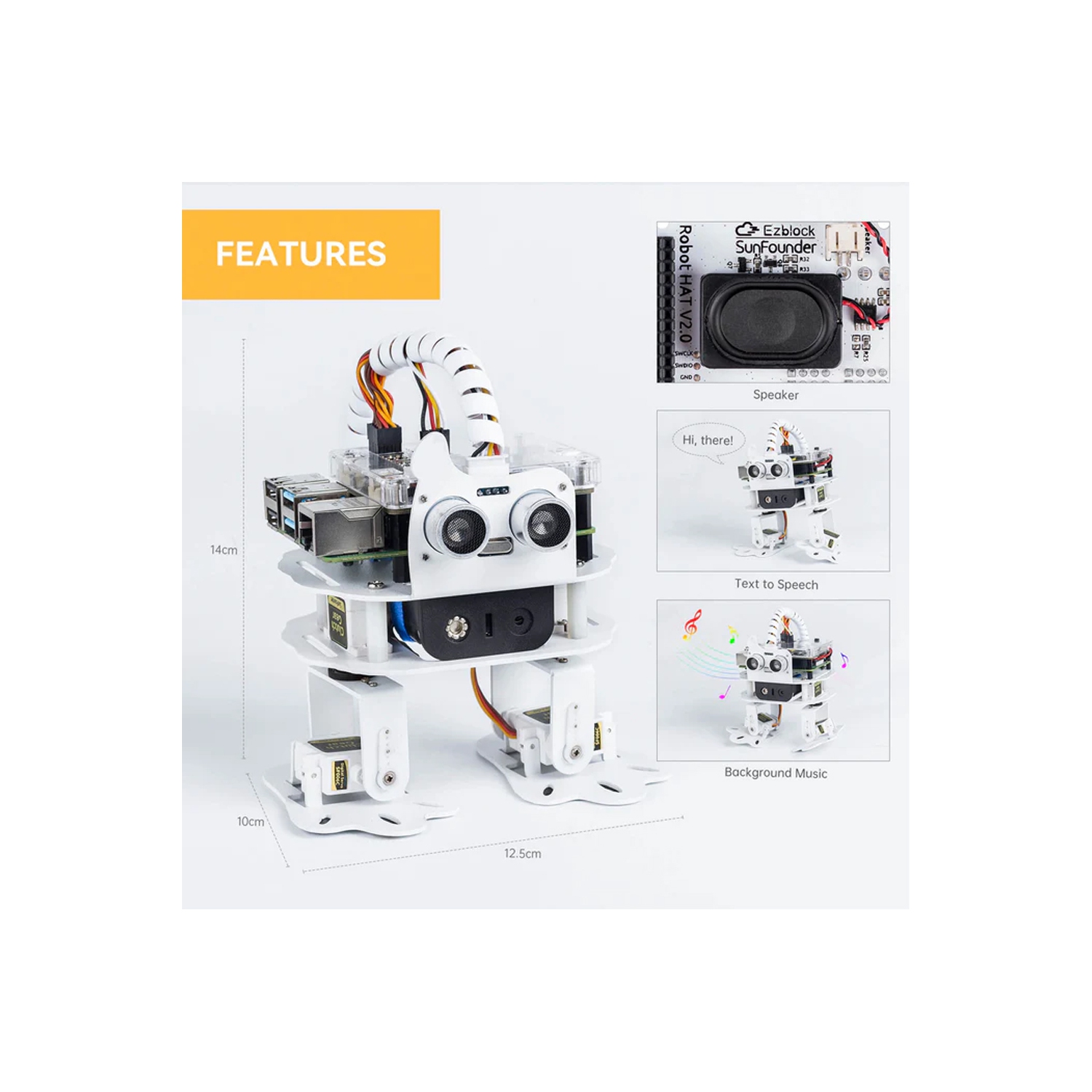 Ensemble robot programmable PiSloth AI de SunFounder - Danse, évitement d'obstacles, suivi d'objets, STT et effets sonores - Trousse de robotique