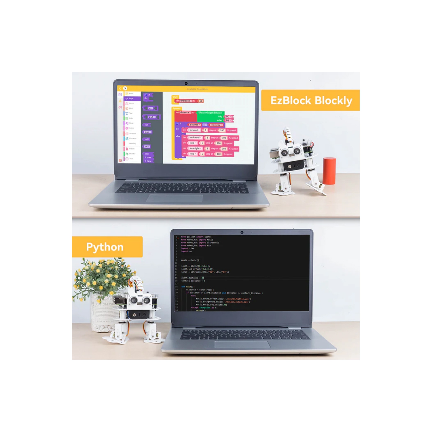 Ensemble robot programmable PiSloth AI de SunFounder - Danse, évitement d'obstacles, suivi d'objets, STT et effets sonores - Trousse de robotique