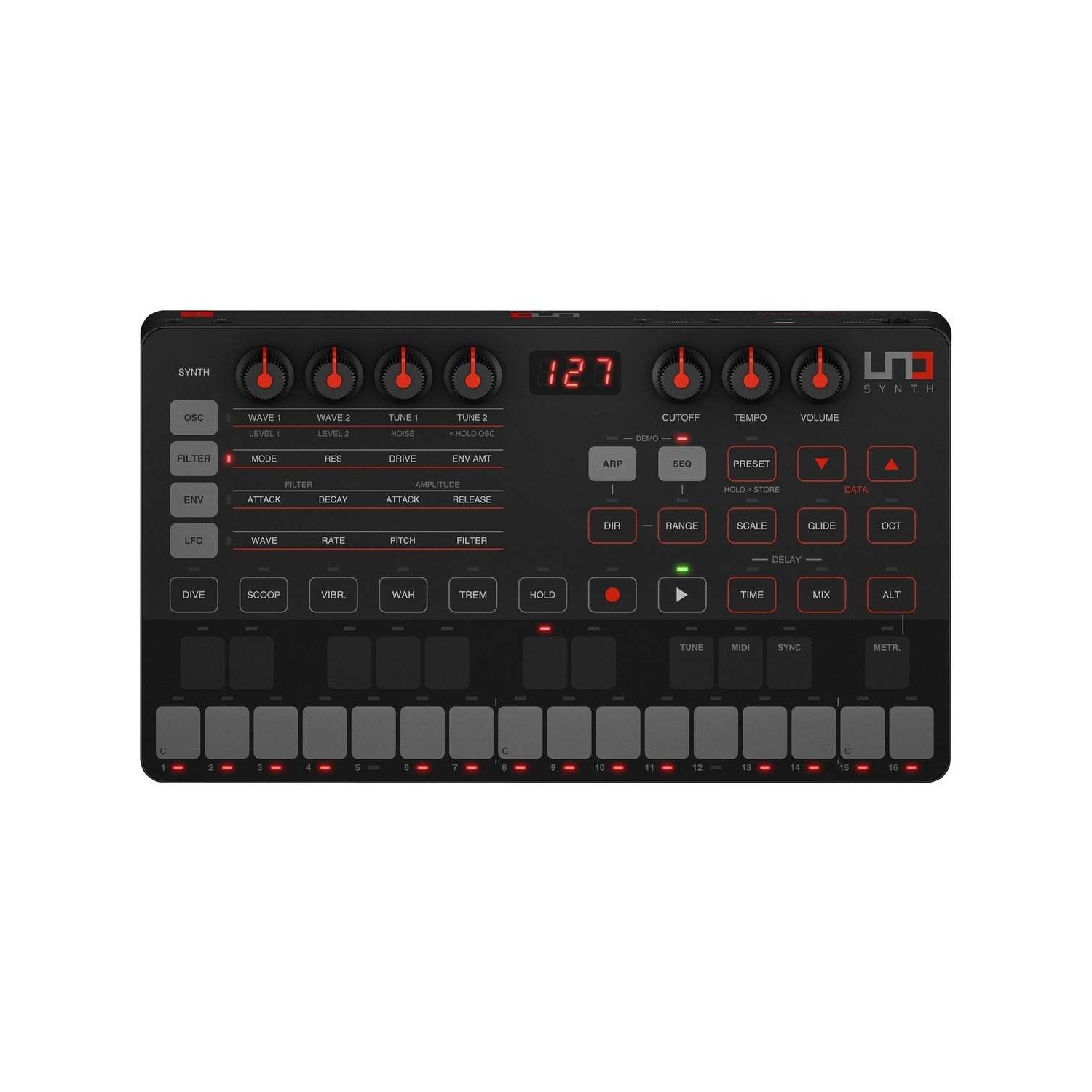 Boîte ouverte - Synthétiseur analogique monophonique portatif UNO Synth d'IK Multimedia avec séquenceur, arpégiateur et plus encore