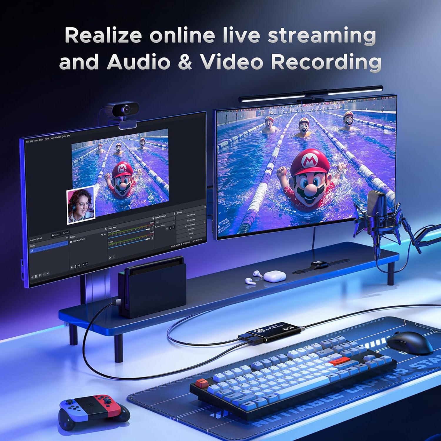 XIIXMASK HDMI to USB 3.0 Capture Card - 4K Loop-Out, 1080P 60FPS/2K 30FPS Video Game Capture for Streaming, Works for PS5/Switch/PC/OBS