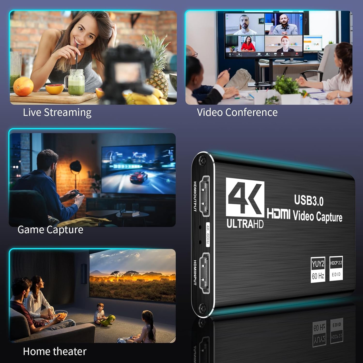 XIIXMASK HDMI to USB 3.0 Capture Card - 4K Loop-Out, 1080P 60FPS/2K 30FPS Video Game Capture for Streaming, Works for PS5/Switch/PC/OBS