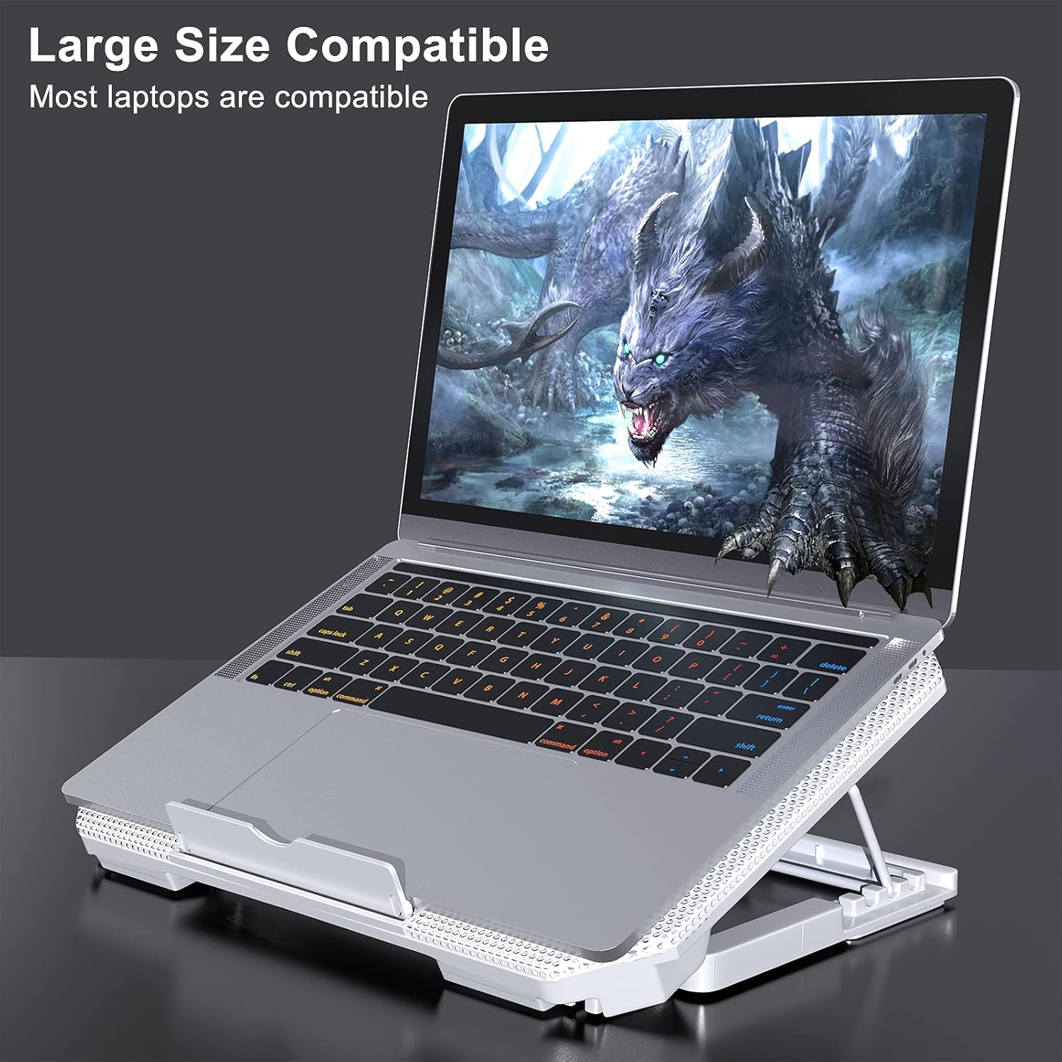 LIENS - Laptop Cooling Pad with Adjustable Height, Dual 5.1-Inch Fans, 2 USB Ports for 12"-15.6" Laptops