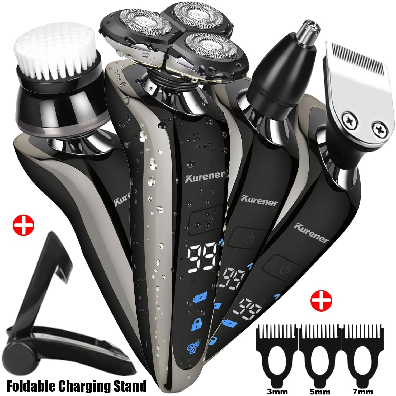 Kurener Electric Shaver Razor Beard Trimmer Rotary Shaver - Wet/Dry Rechargeable Waterproof 4-in-1 Multi-Functional