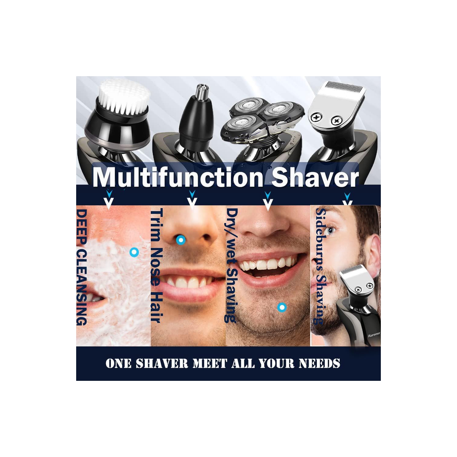 Kurener Electric Shaver Razor Beard Trimmer Rotary Shaver - Wet/Dry Rechargeable Waterproof 4-in-1 Multi-Functional
