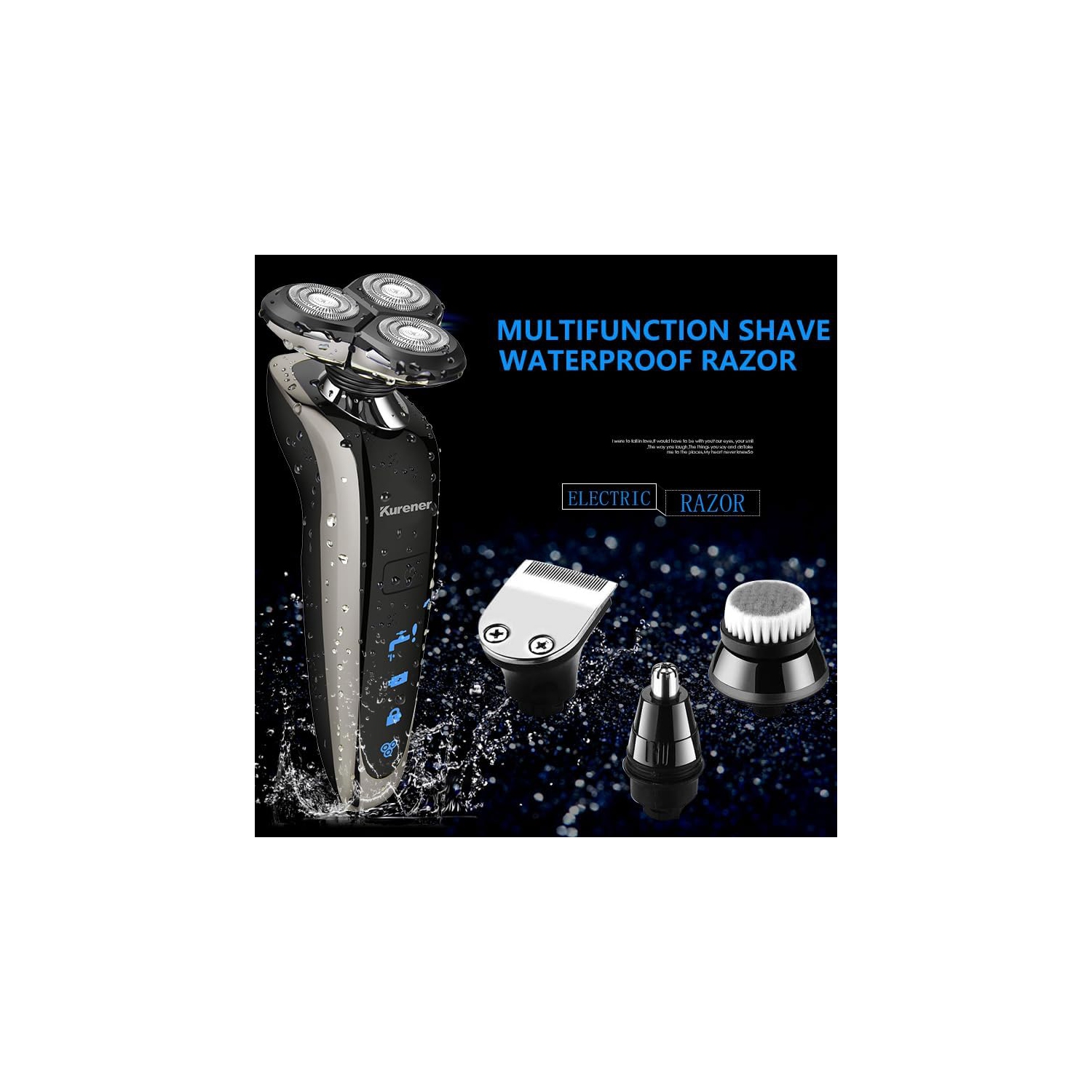 Kurener Electric Shaver Razor Beard Trimmer Rotary Shaver - Wet/Dry Rechargeable Waterproof 4-in-1 Multi-Functional