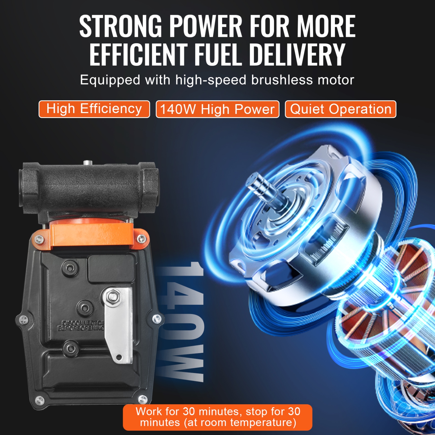 VEVOR 12V DC Fuel Transfer Pump,15 GPM 1/4 HP, Portable Electric Diesel Transfer Pump with Auto Shut-Off Fuel Nozzle, Long Inlet & Outlet Hose for