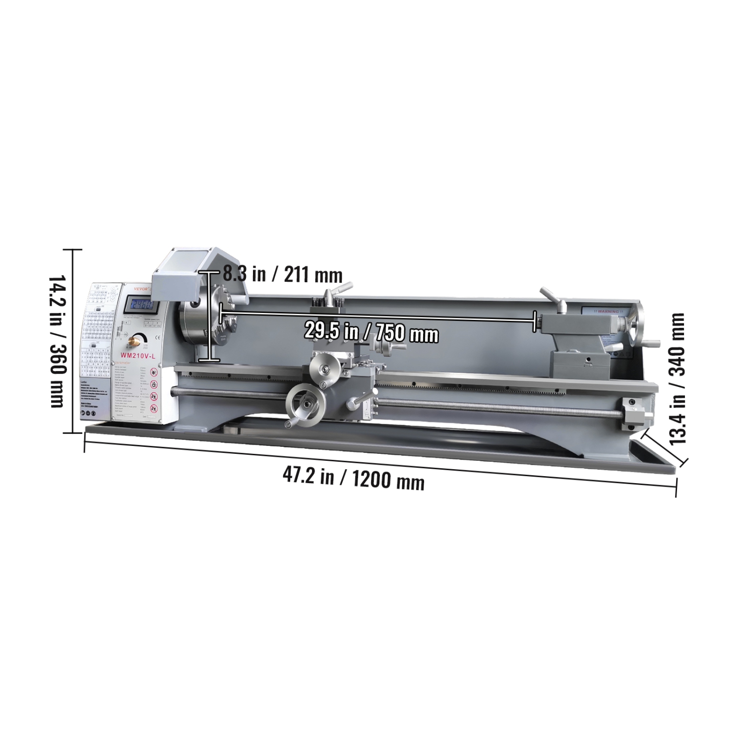VEVOR 211 mm x 750 mm Metal Lathe Machine, Precision Benchtop Power Metal Lathe, 0-2500 RPM Continuously Variable Speed, 750W Brushless Motor Metal