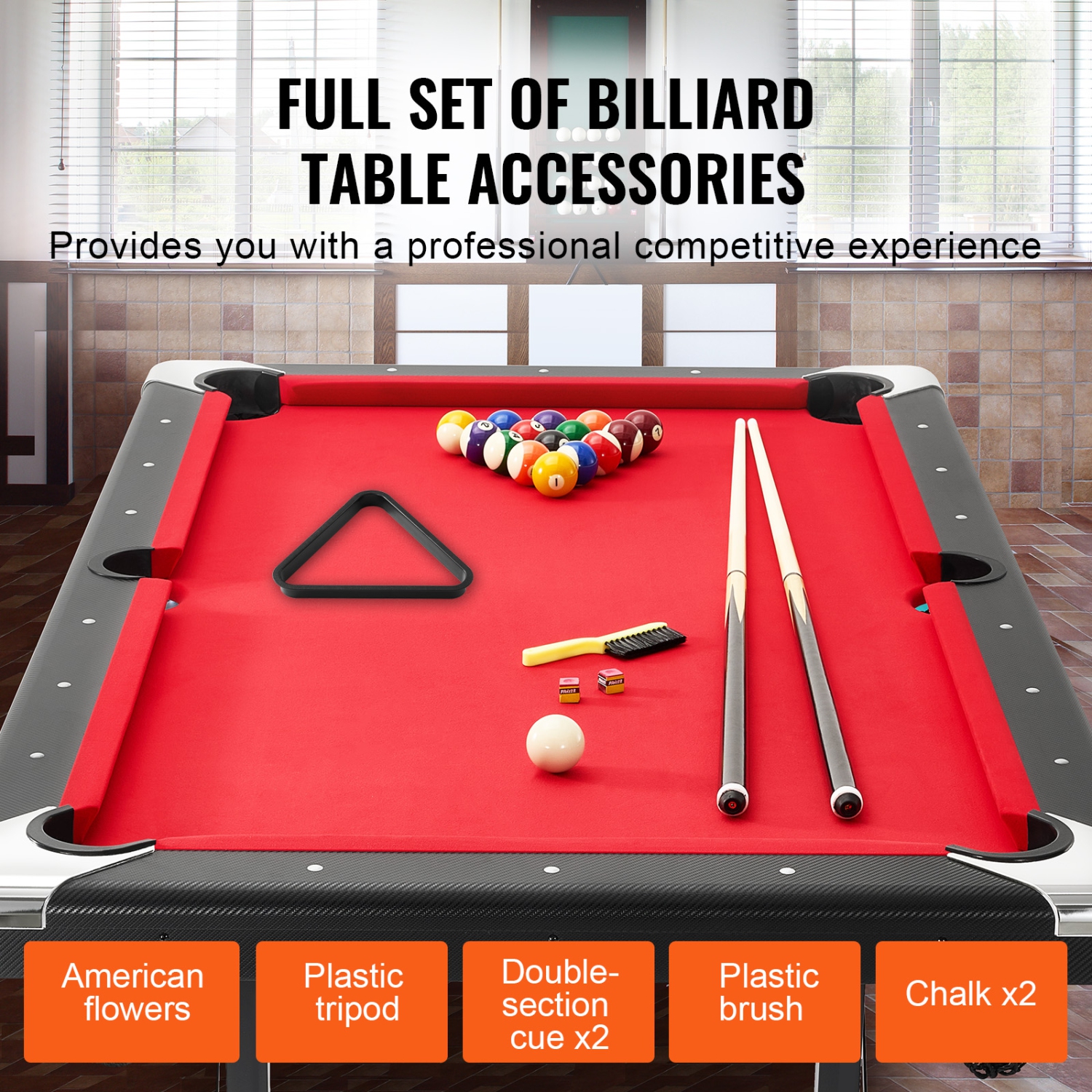 VEVOR 6.3 ft Billiards Table, Pool Table, Portable Foldable Space-Saving Table, Billiard Table Set Includes Balls, Cues, Chalks and Brush, Black with