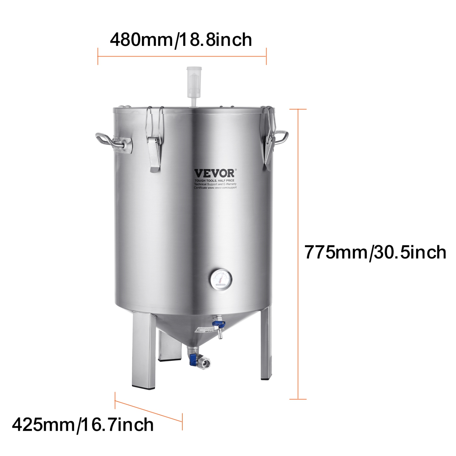 VEVOR 304 Stainless Steel Kettle, 16 GALLON Beer Brew Fermentor, for Brewing, Home Brewing Supplies with Base, Kettle Stock Pot Includes Lid, Handle,